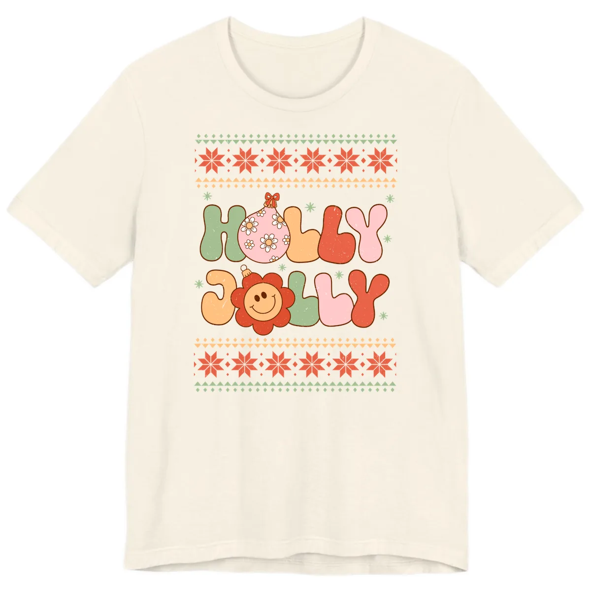 Retro Holly Jolly Christmas Design Premium T-Shirt in Natural