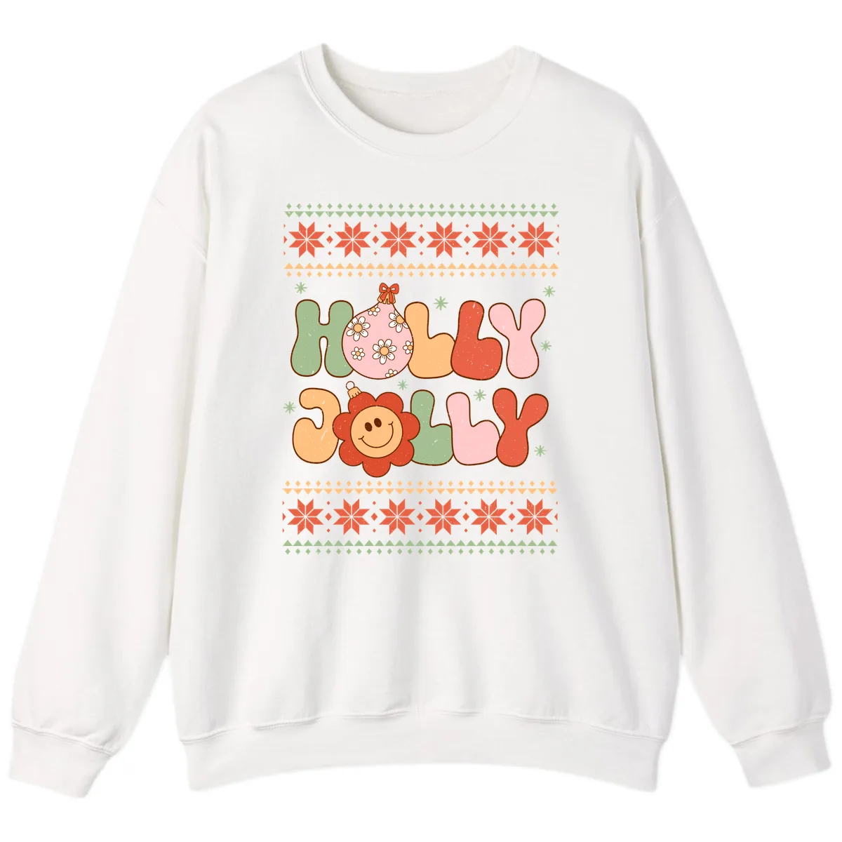 Retro Holly Jolly Christmas Design Sweatshirt in White