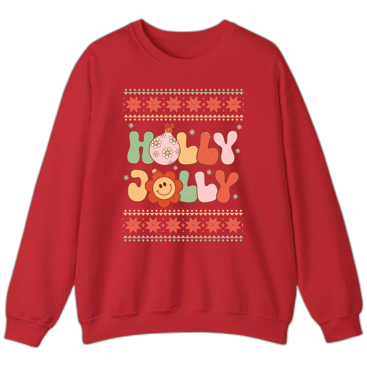 Retro Holly Jolly Christmas Design Sweatshirt in Red