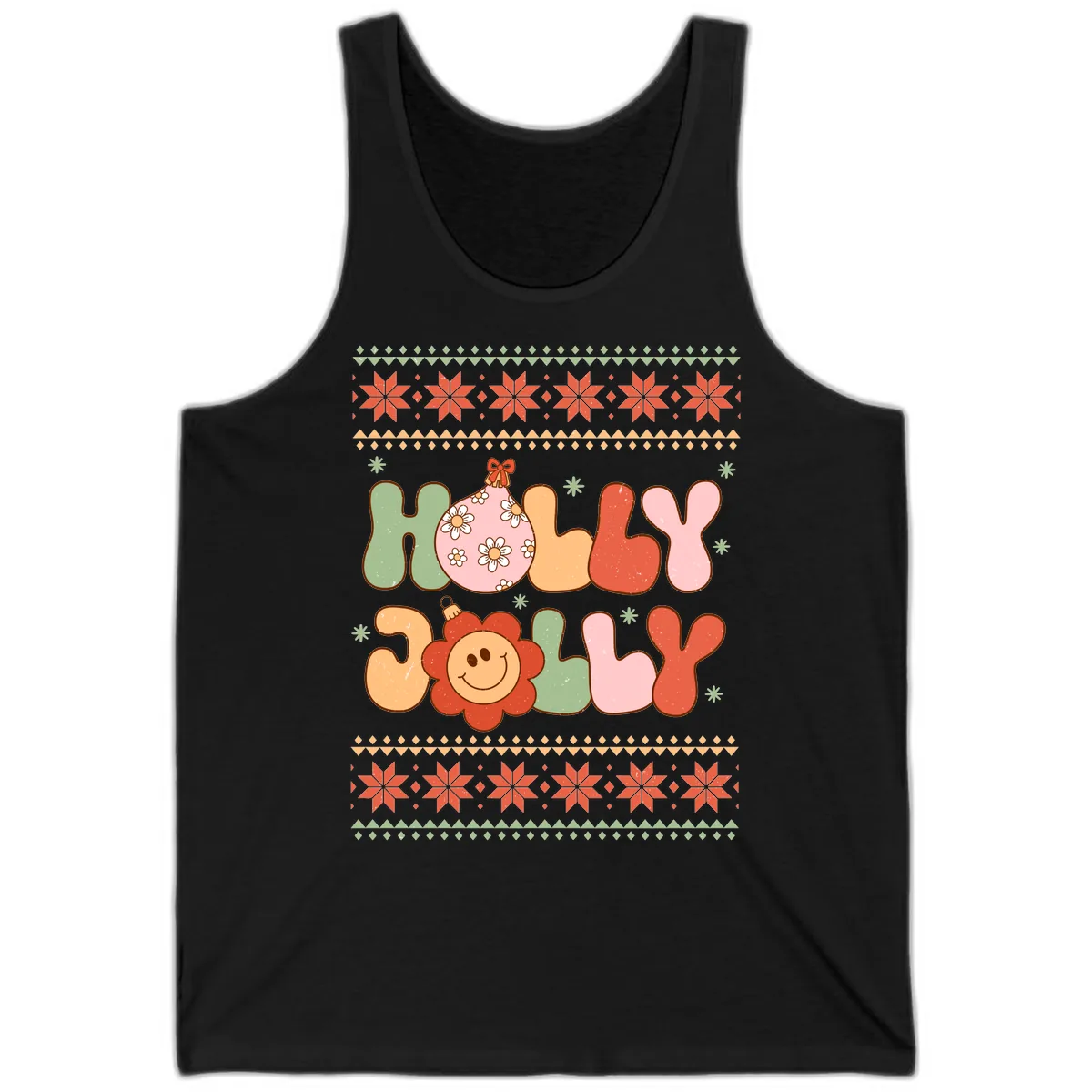 Retro Holly Jolly Christmas Design Tank in Black