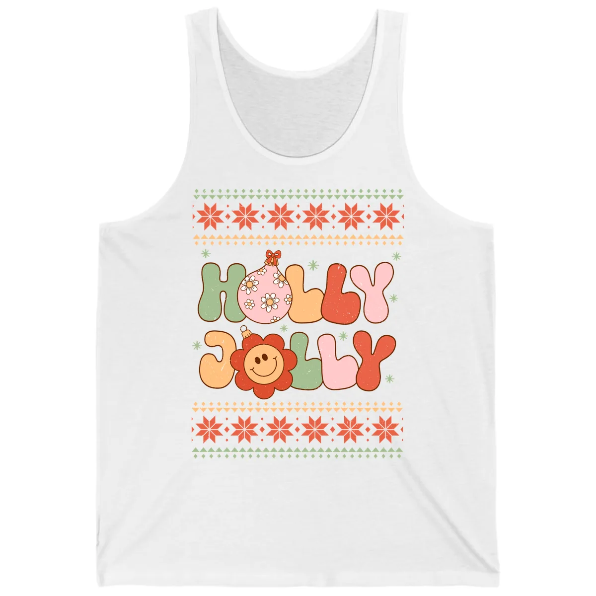Retro Holly Jolly Christmas Design Tank in White