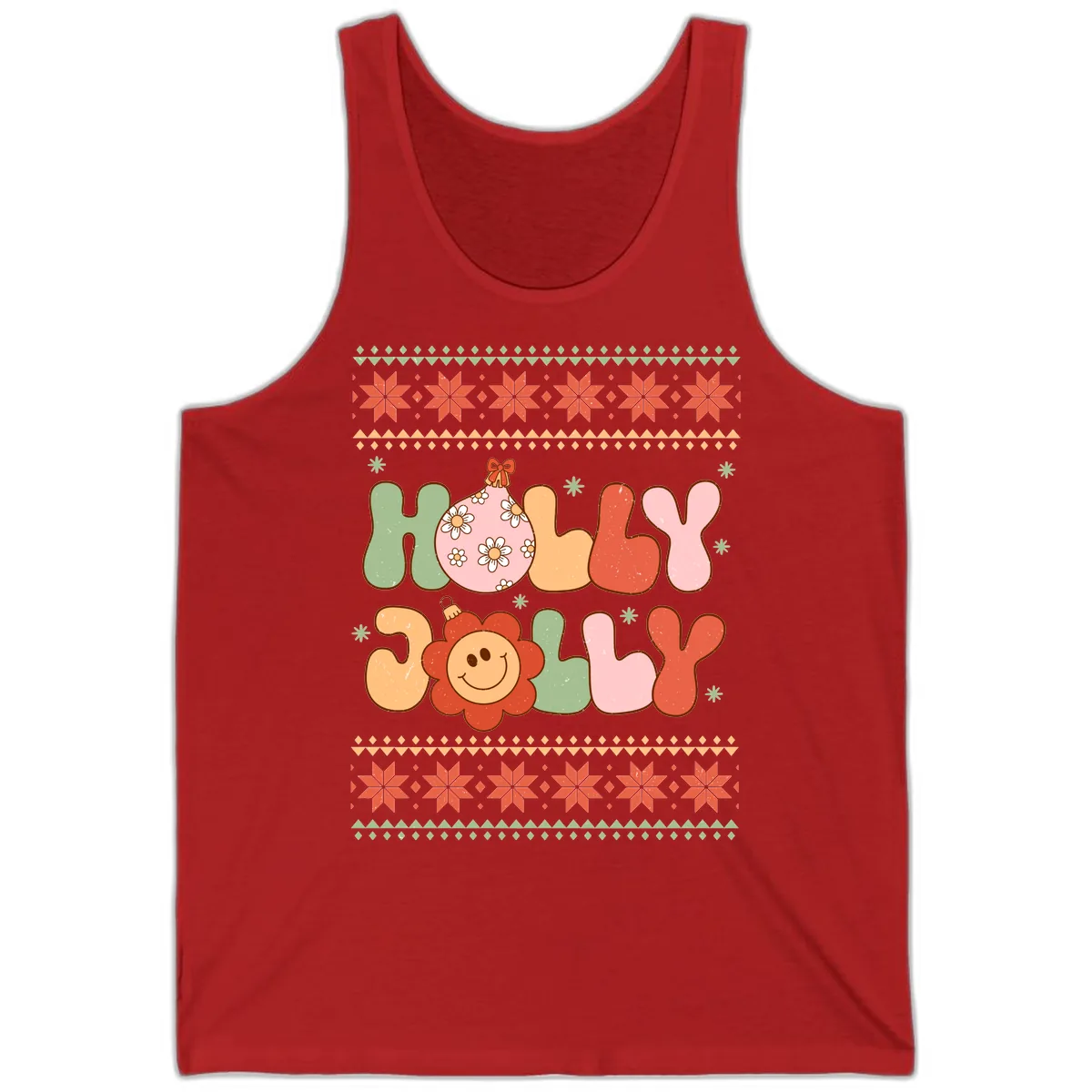 Retro Holly Jolly Christmas Design Tank in Red