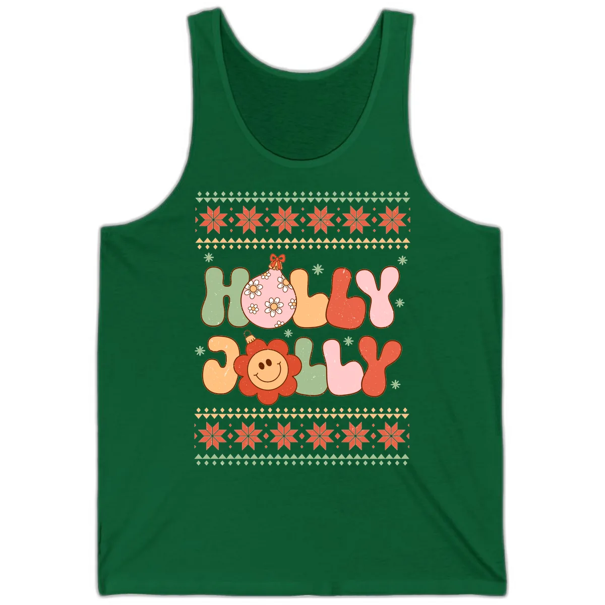 Retro Holly Jolly Christmas Design Tank in Kelly