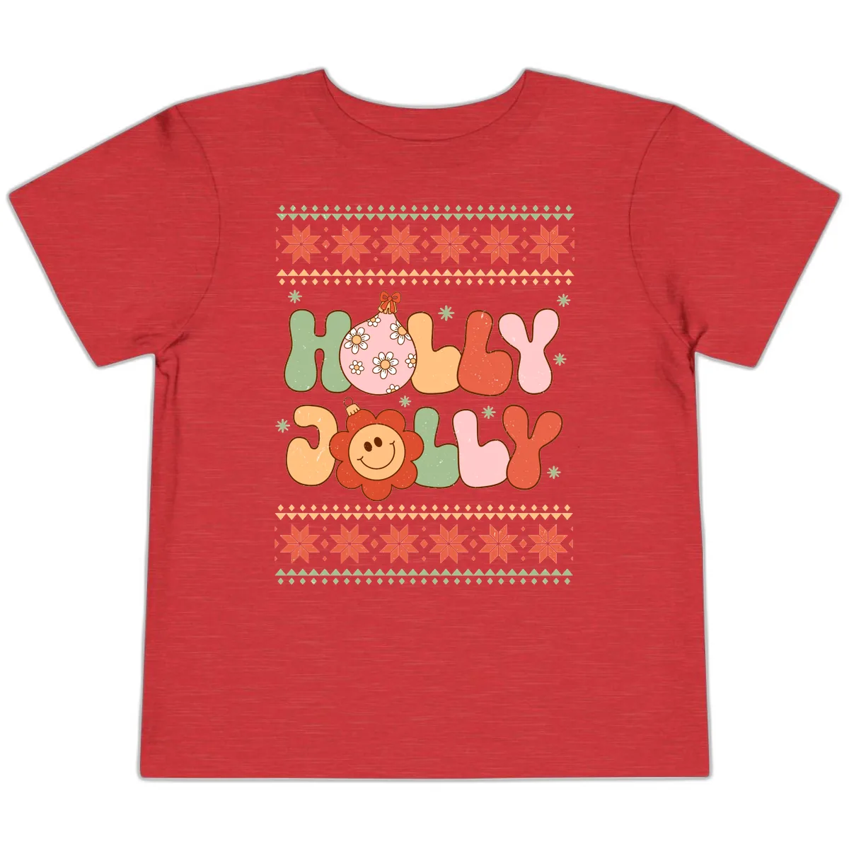 Retro Holly Jolly Christmas Design Toddler T-Shirt in Heather Red