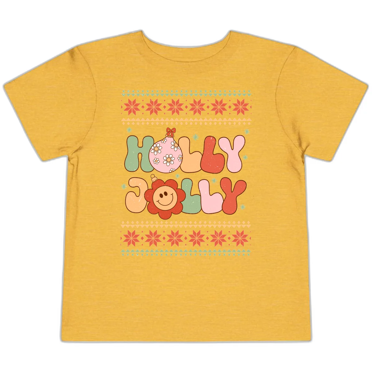 Retro Holly Jolly Christmas Design Toddler T-Shirt in Heather Yellow Gold