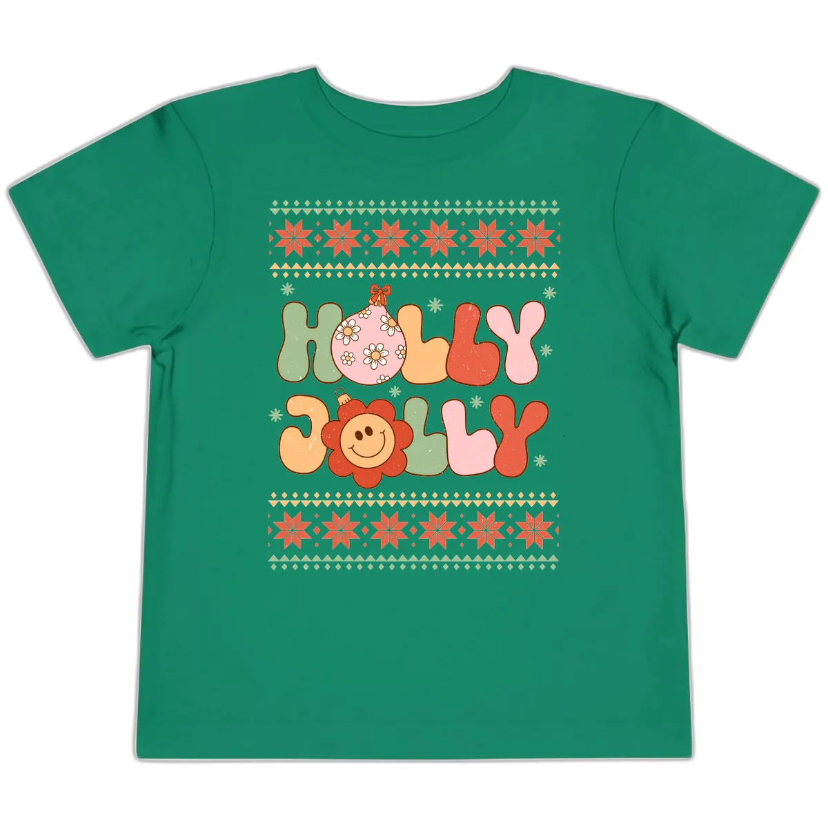 Retro Holly Jolly Christmas Design Toddler T-Shirt in Kelly