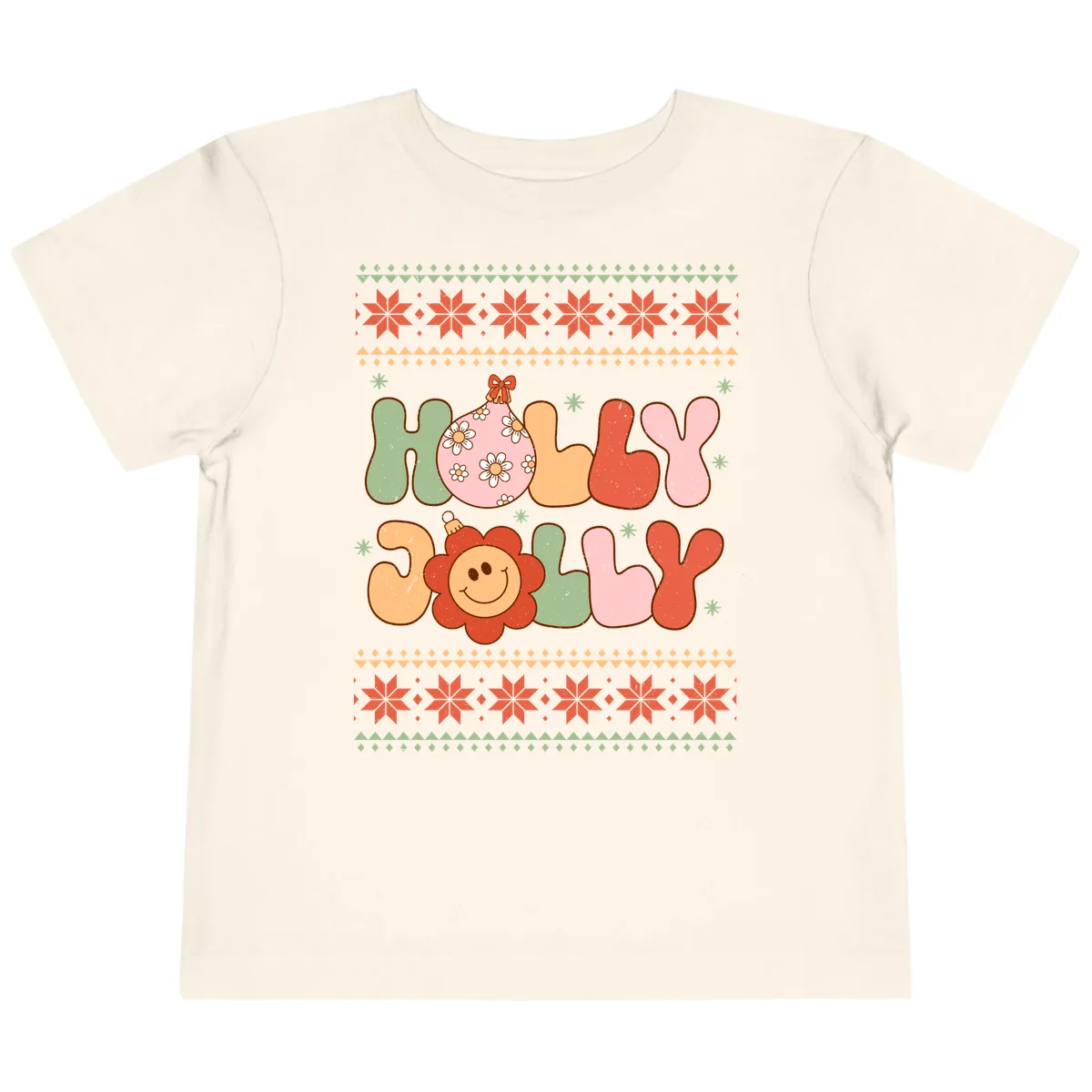 Retro Holly Jolly Christmas Design Toddler T-Shirt in Natural