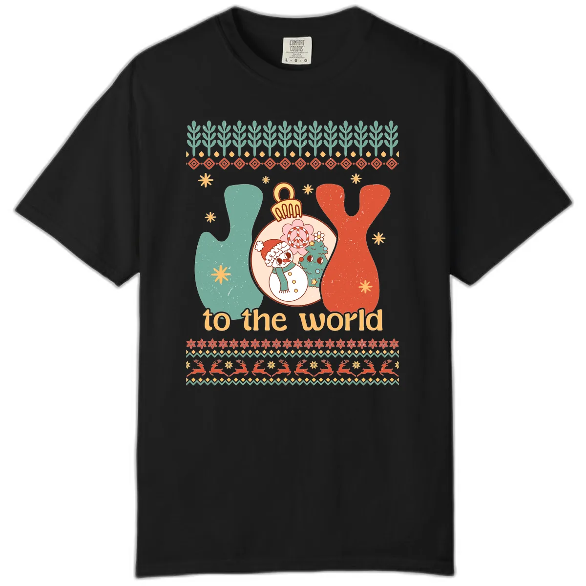 Retro Joy To The World Holiday Comfort Color in Black