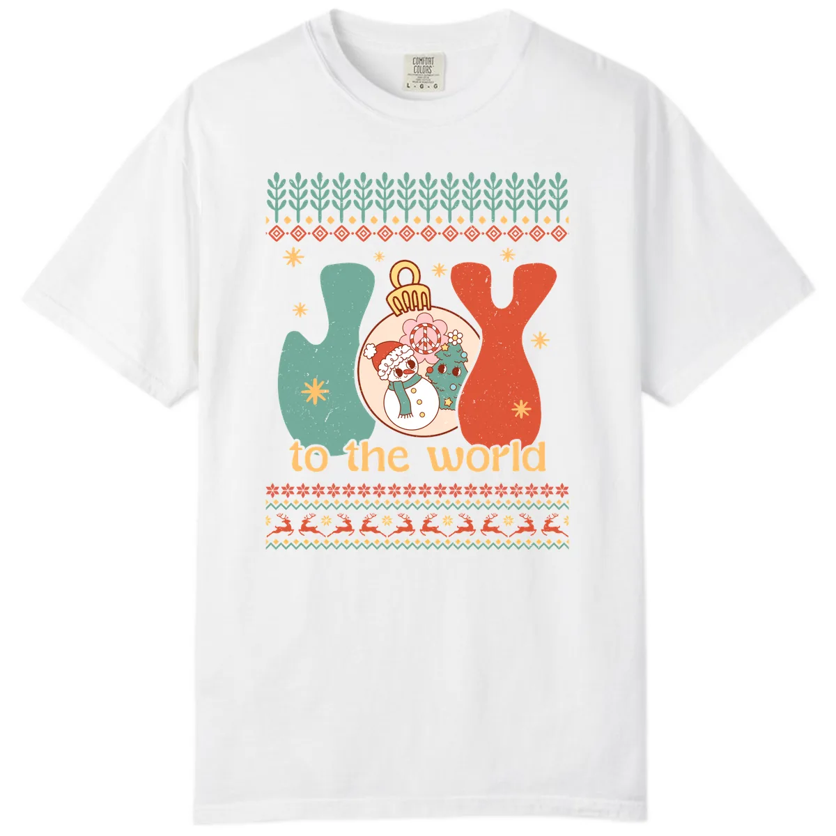 Retro Joy To The World Holiday Comfort Color in White