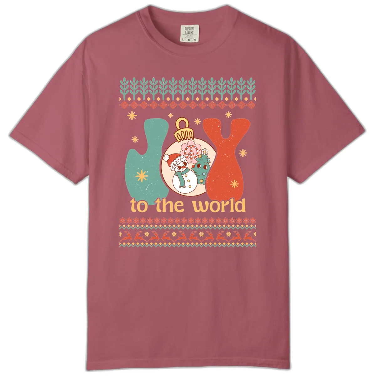 Retro Joy To The World Holiday Comfort Color in Crimson