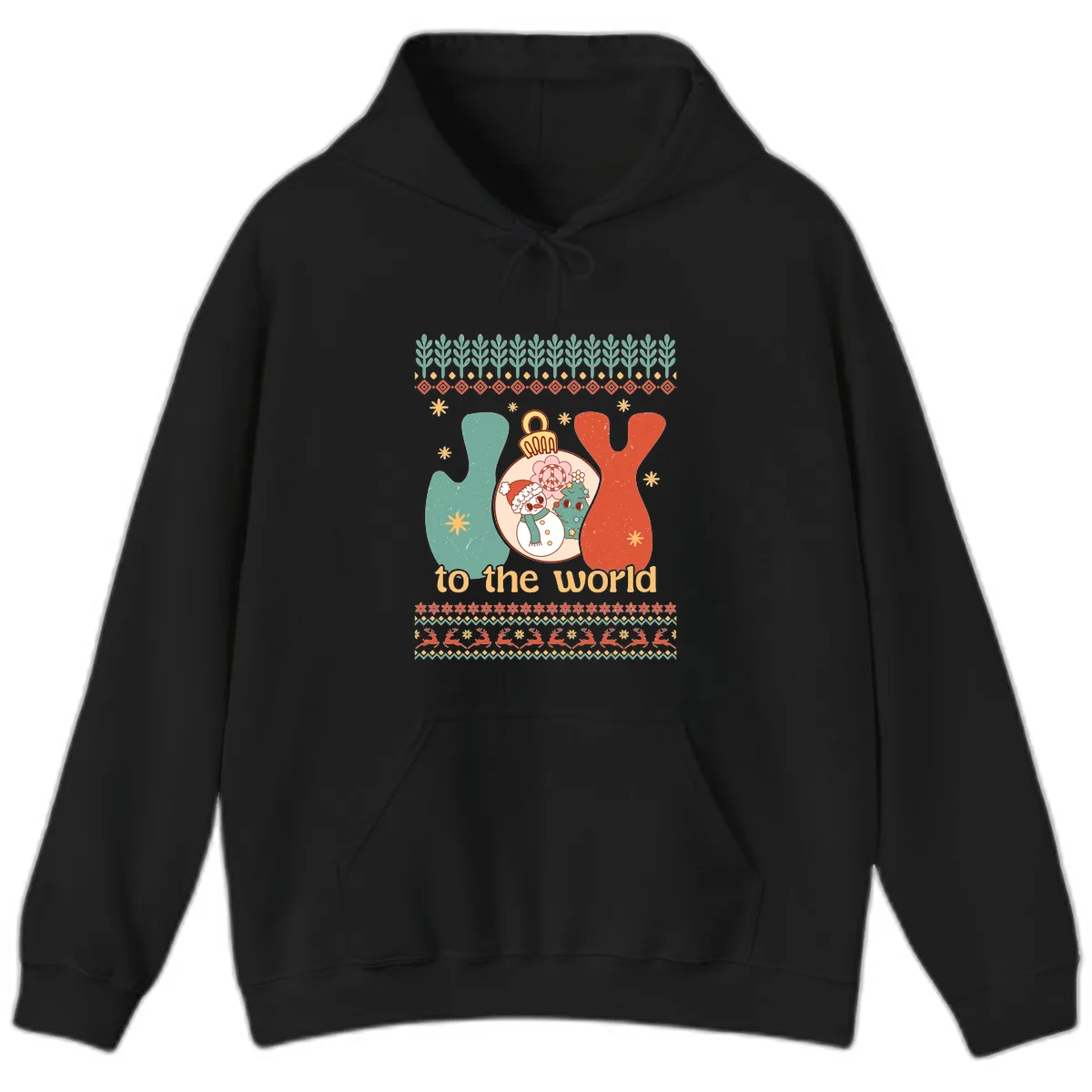 Retro Joy To The World Holiday Hoodie in Black