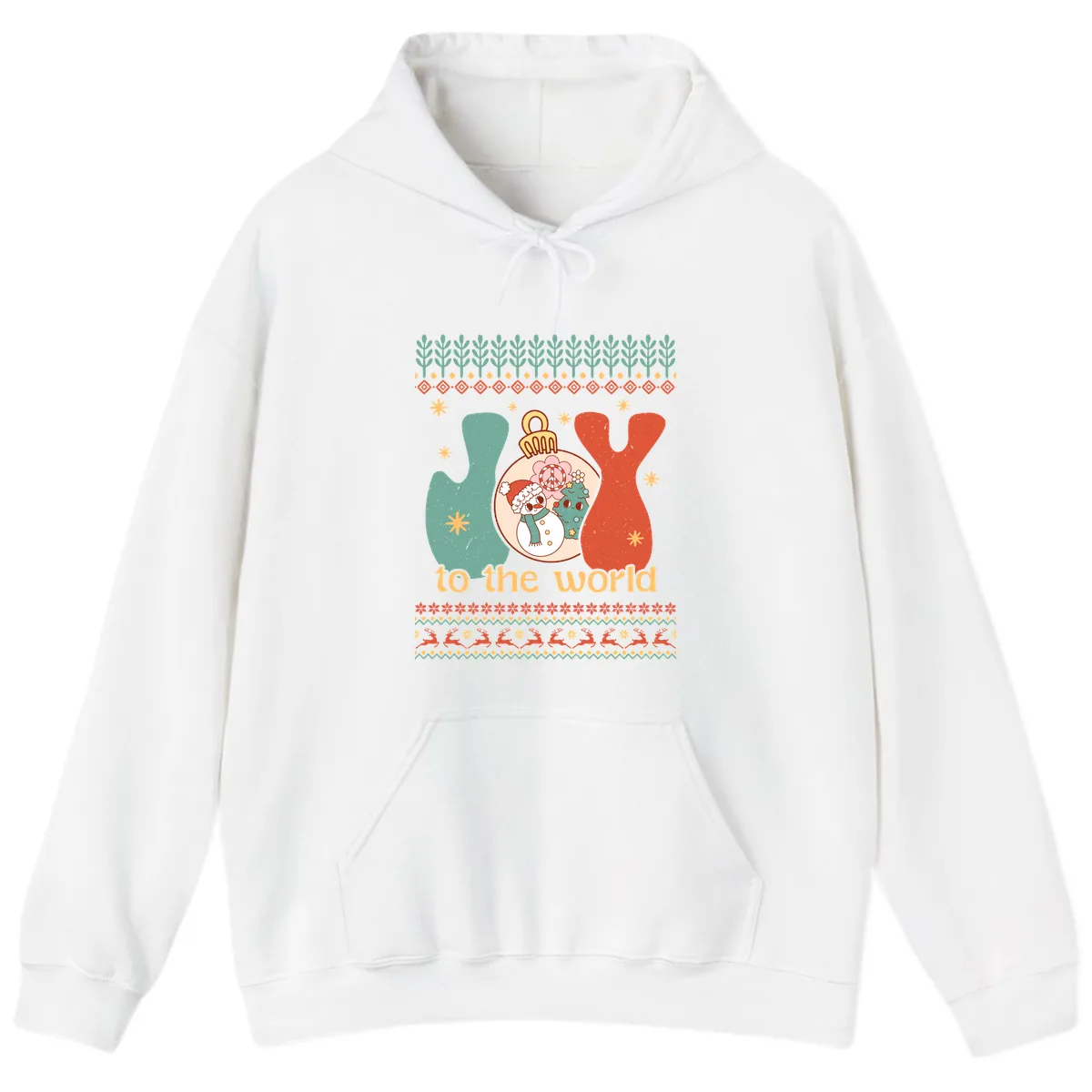 Retro Joy To The World Holiday Hoodie in White