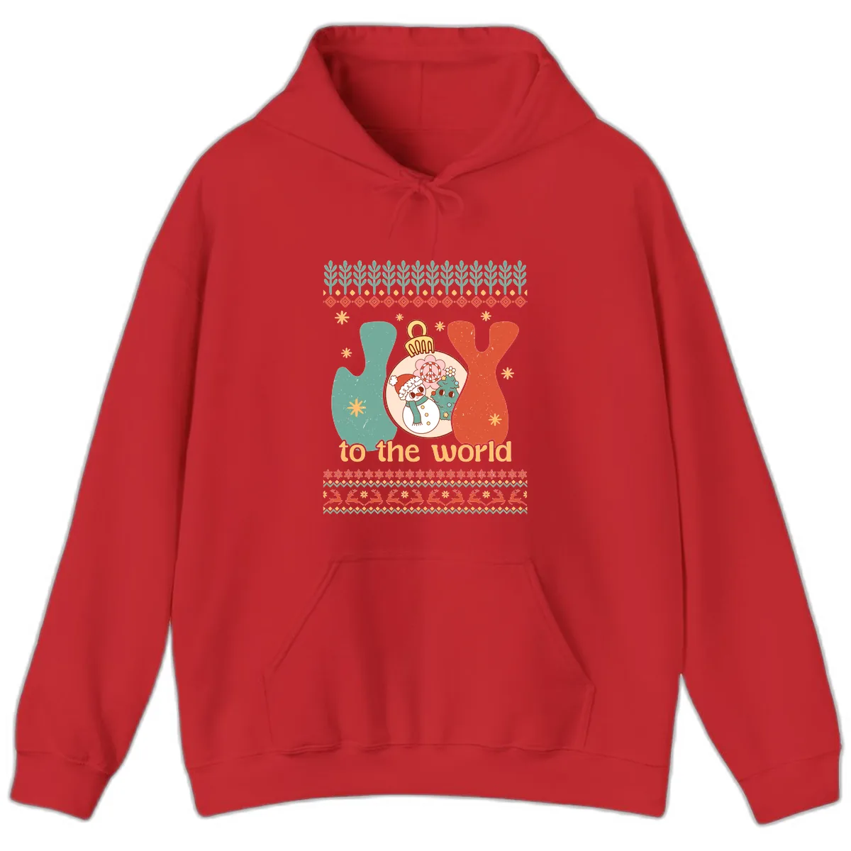 Retro Joy To The World Holiday Hoodie in Red