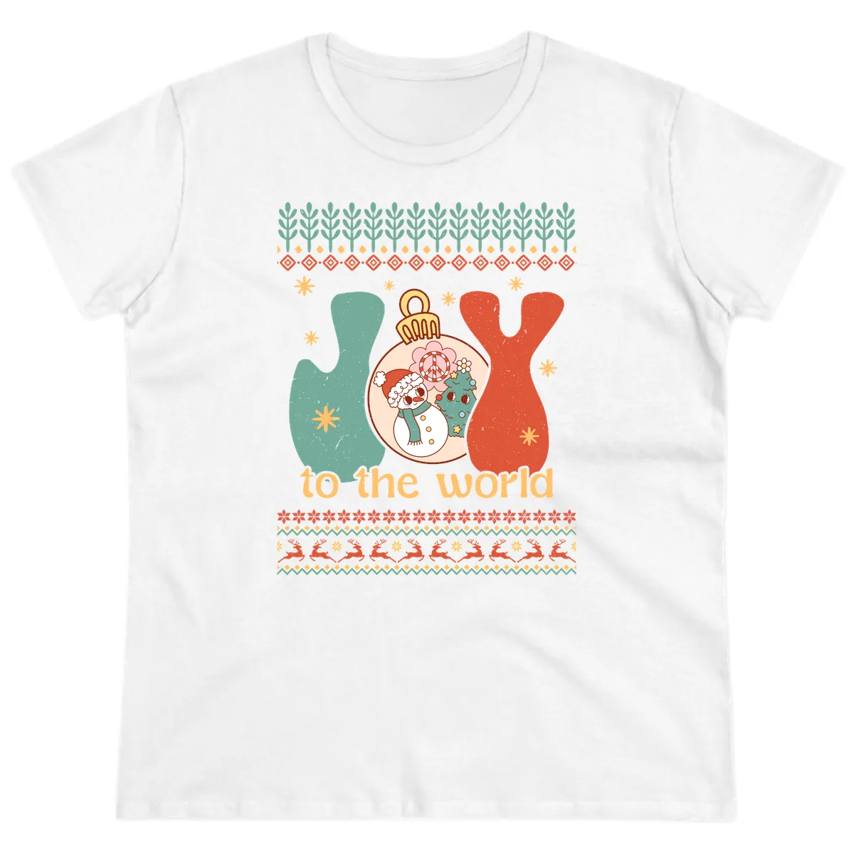 Retro Joy To The World Holiday Ladies Tee in White
