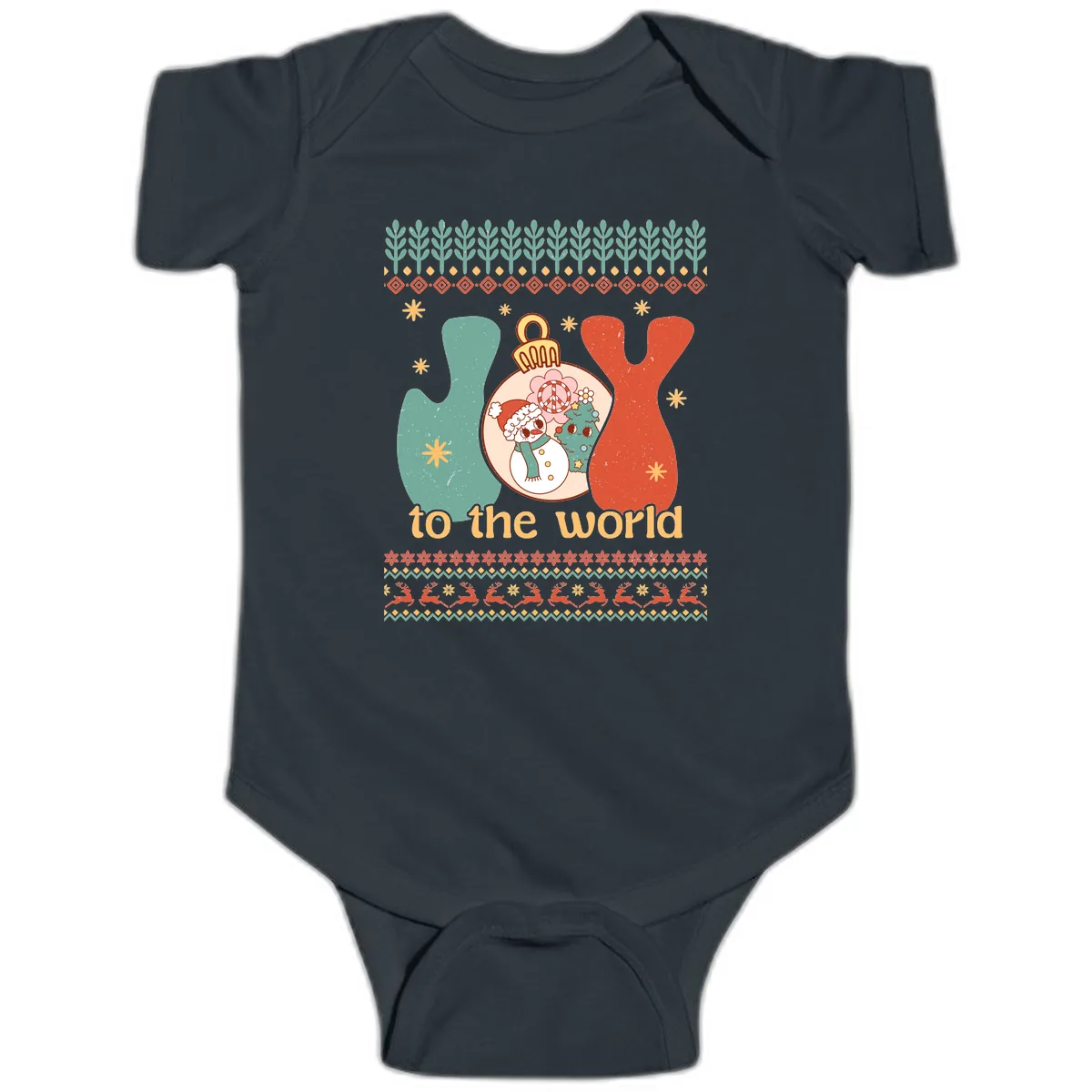 Retro Joy To The World Holiday Baby Onesie in Black