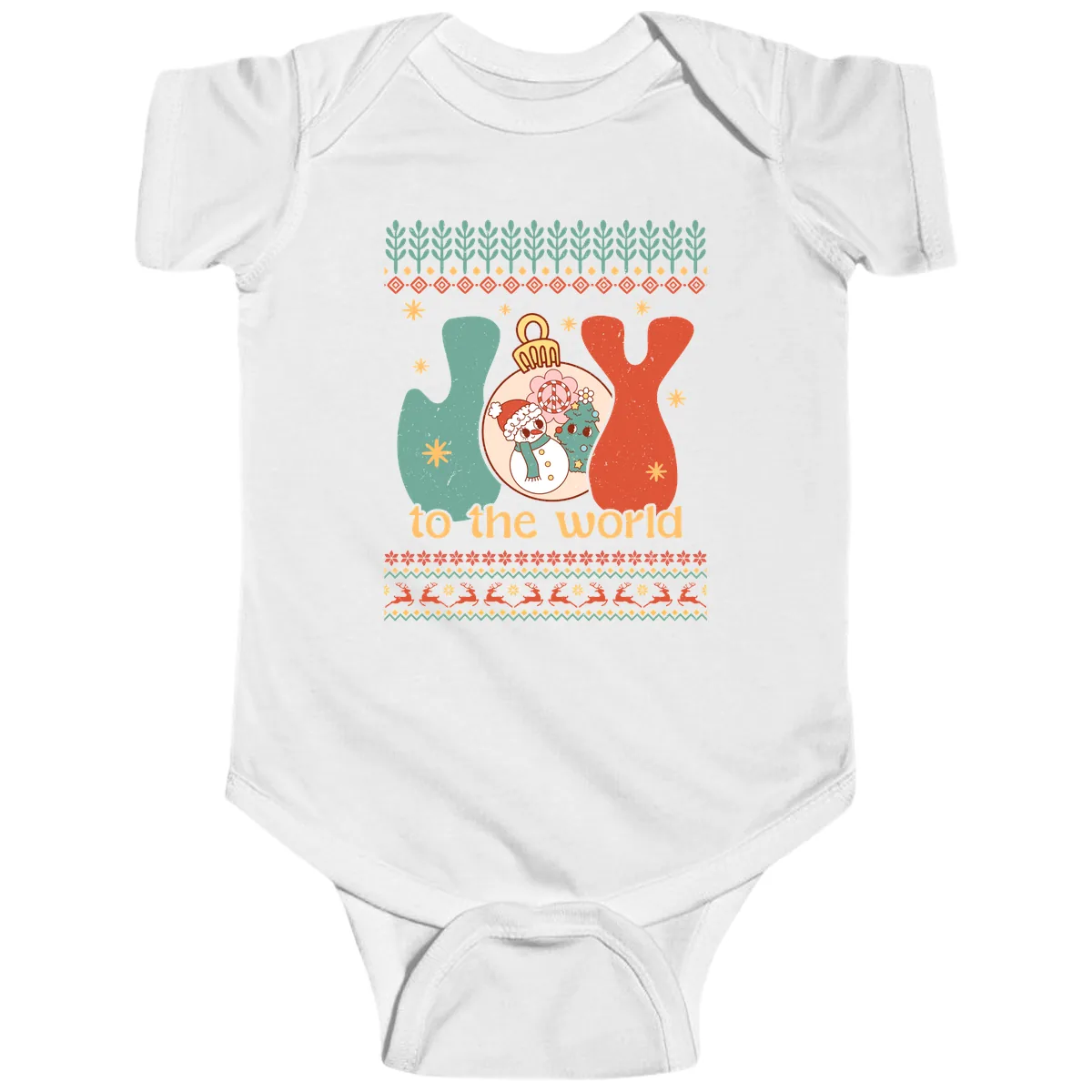 Retro Joy To The World Holiday Baby Onesie in White