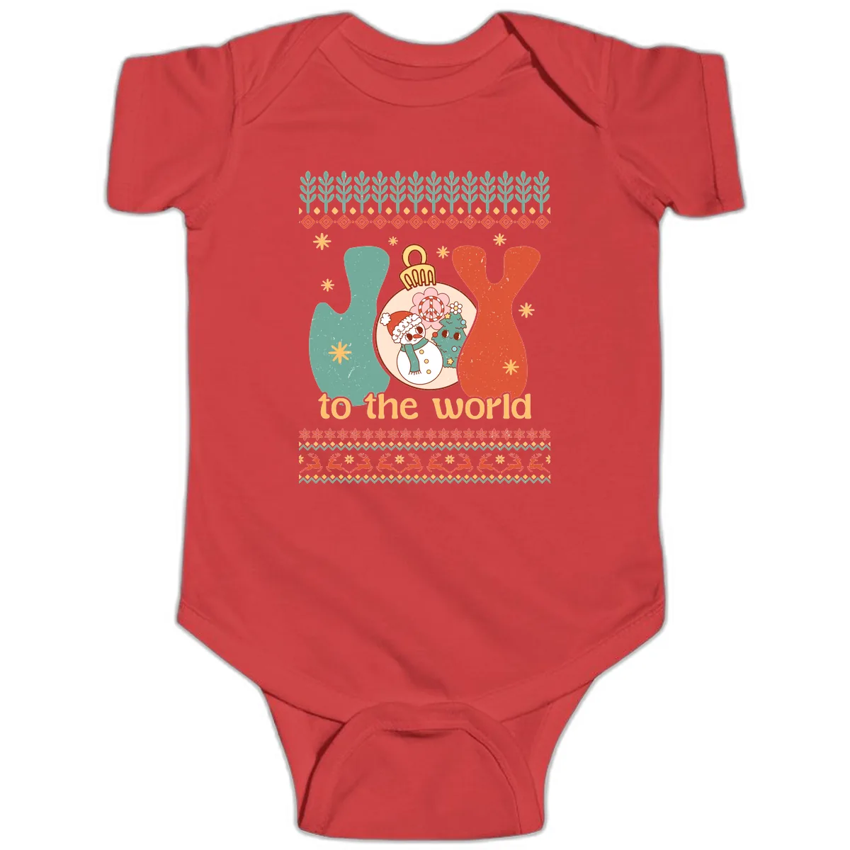 Retro Joy To The World Holiday Baby Onesie in Red