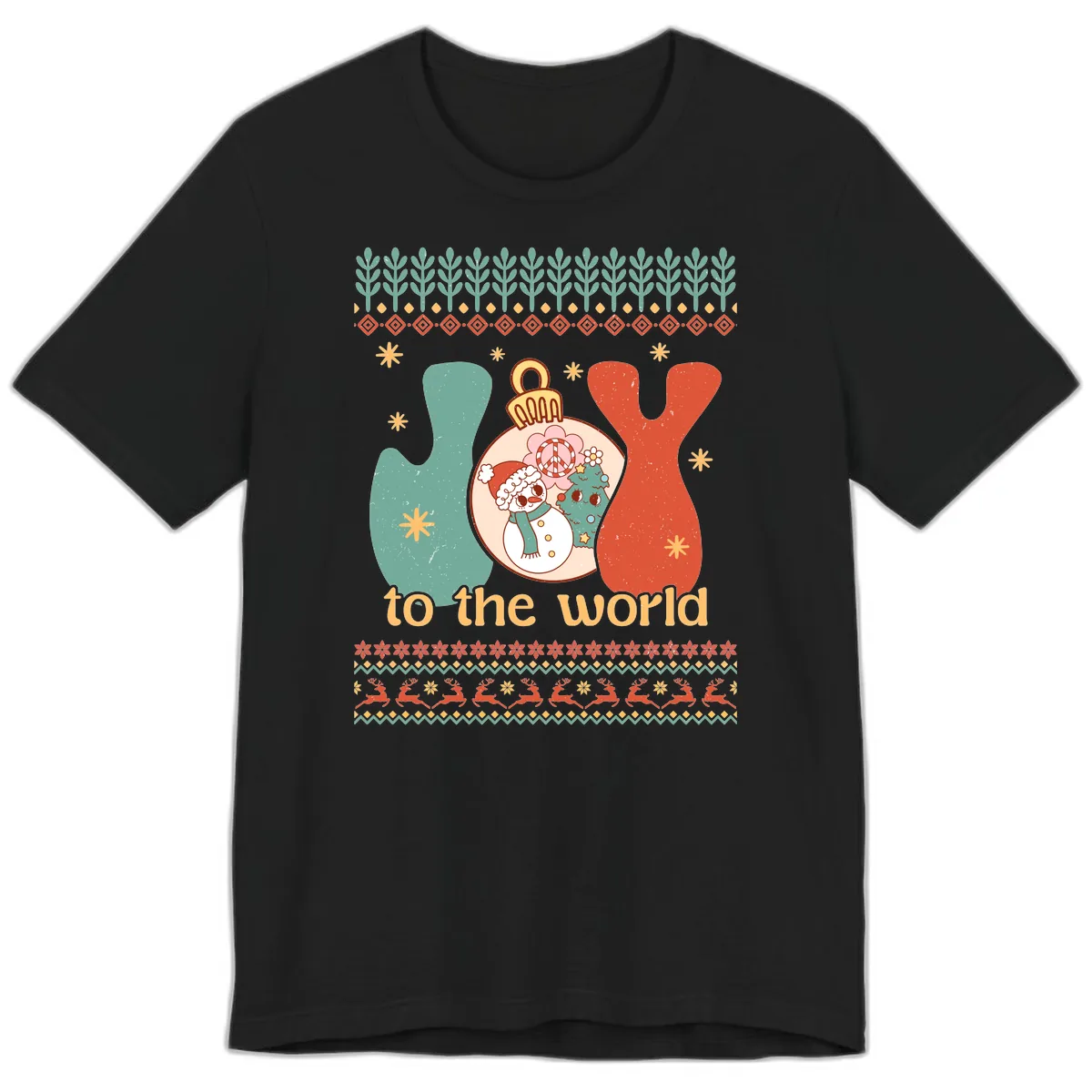 Retro Joy To The World Holiday Premium T-Shirt in Black