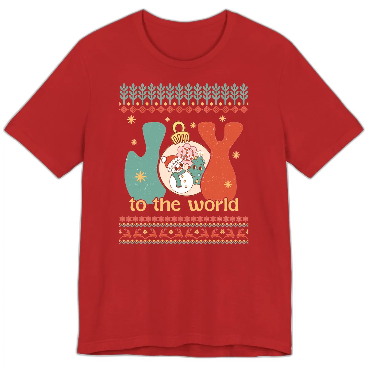 Retro Joy To The World Holiday Premium T-Shirt in Red