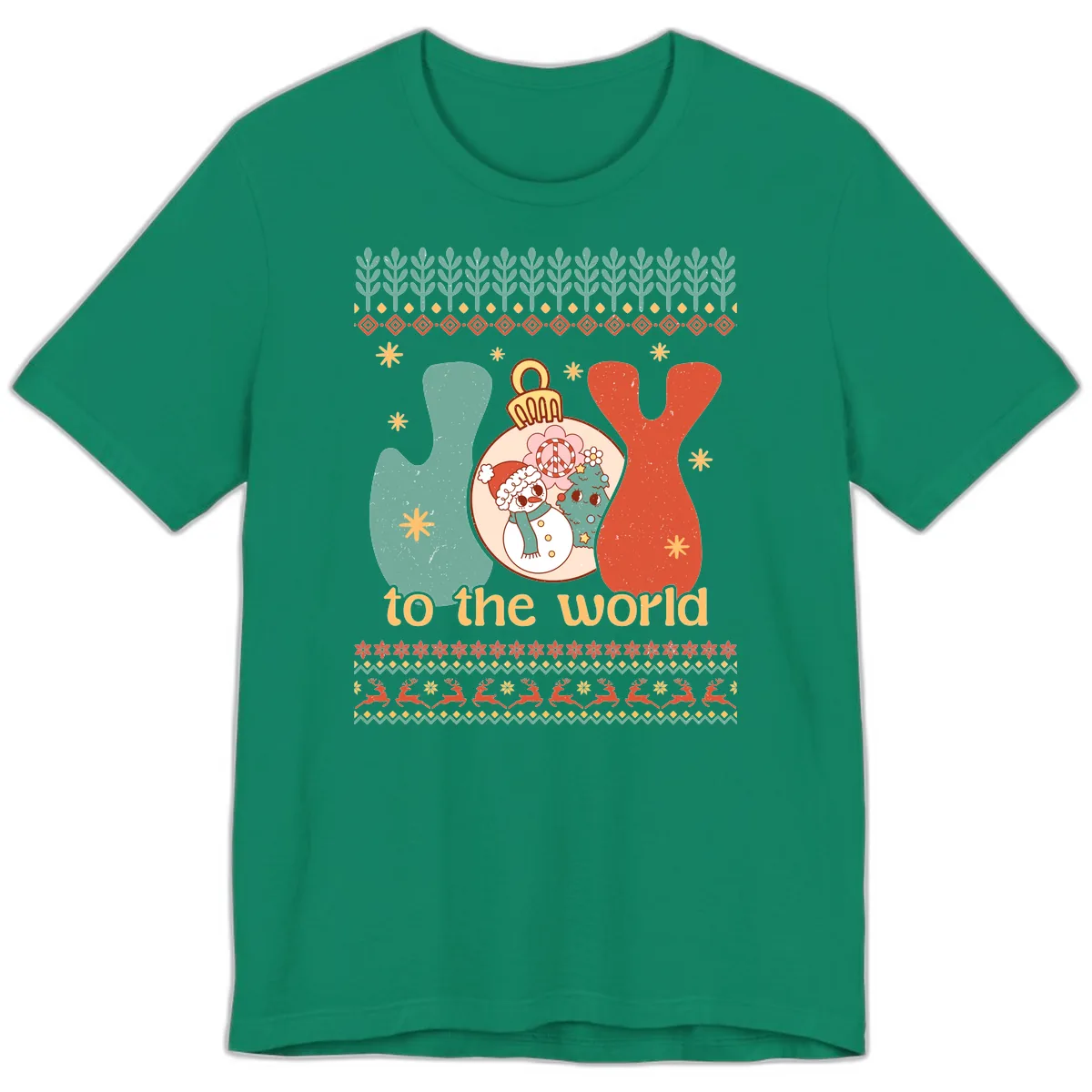 Retro Joy To The World Holiday Premium T-Shirt in Kelly