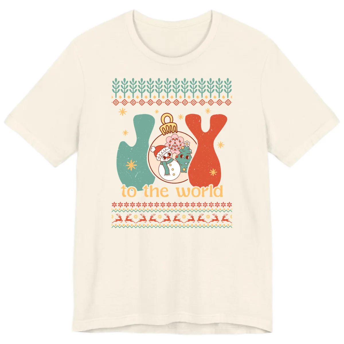 Retro Joy To The World Holiday Premium T-Shirt in Natural