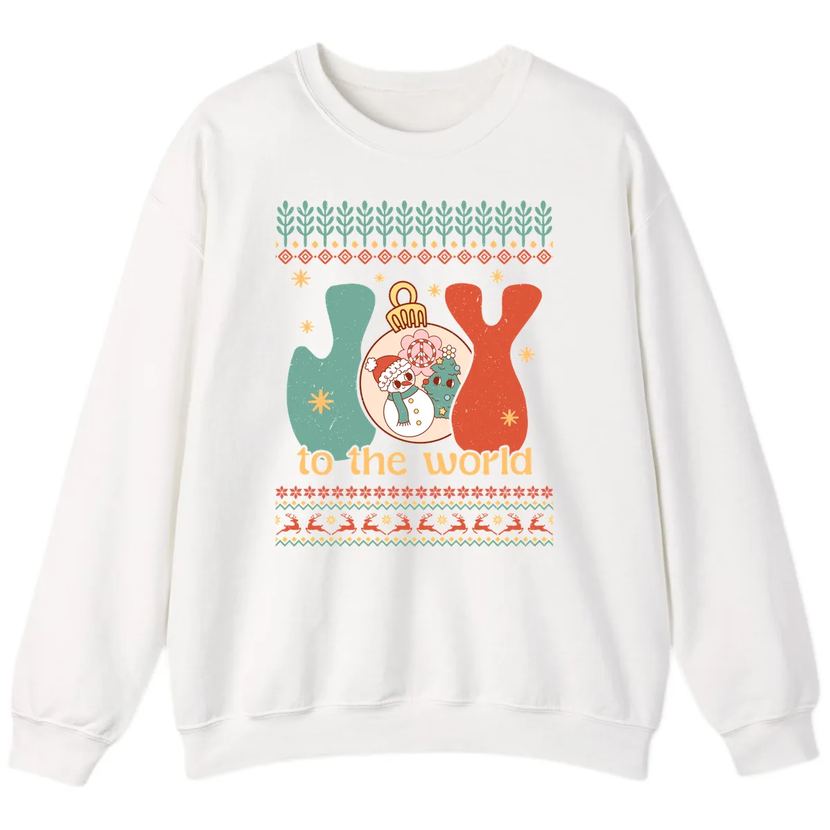 Retro Joy To The World Holiday Sweatshirt in White