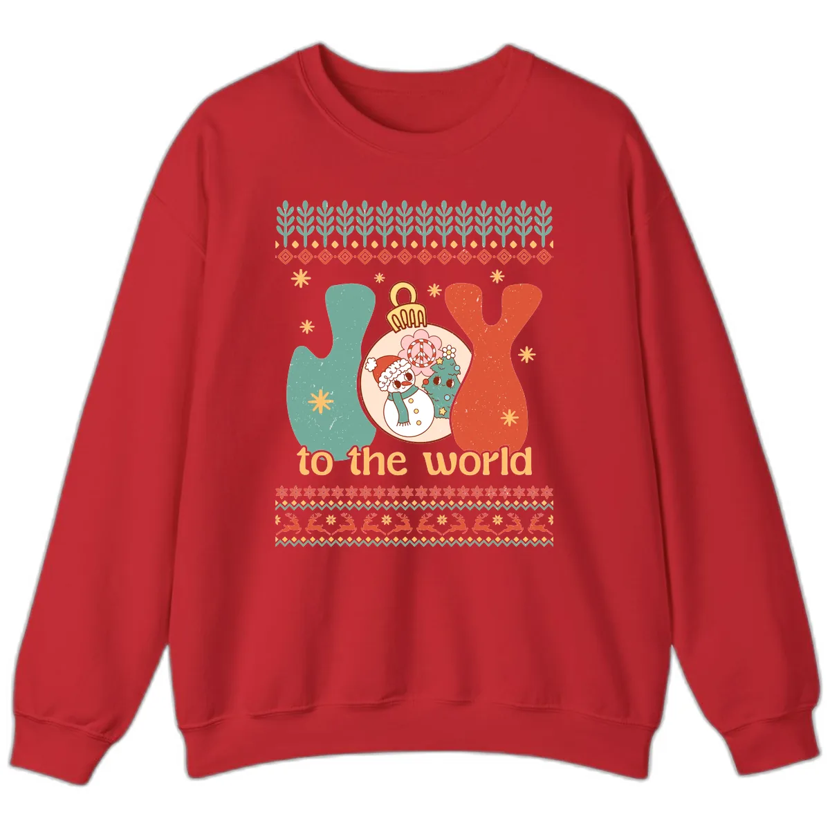 Retro Joy To The World Holiday Sweatshirt in Red
