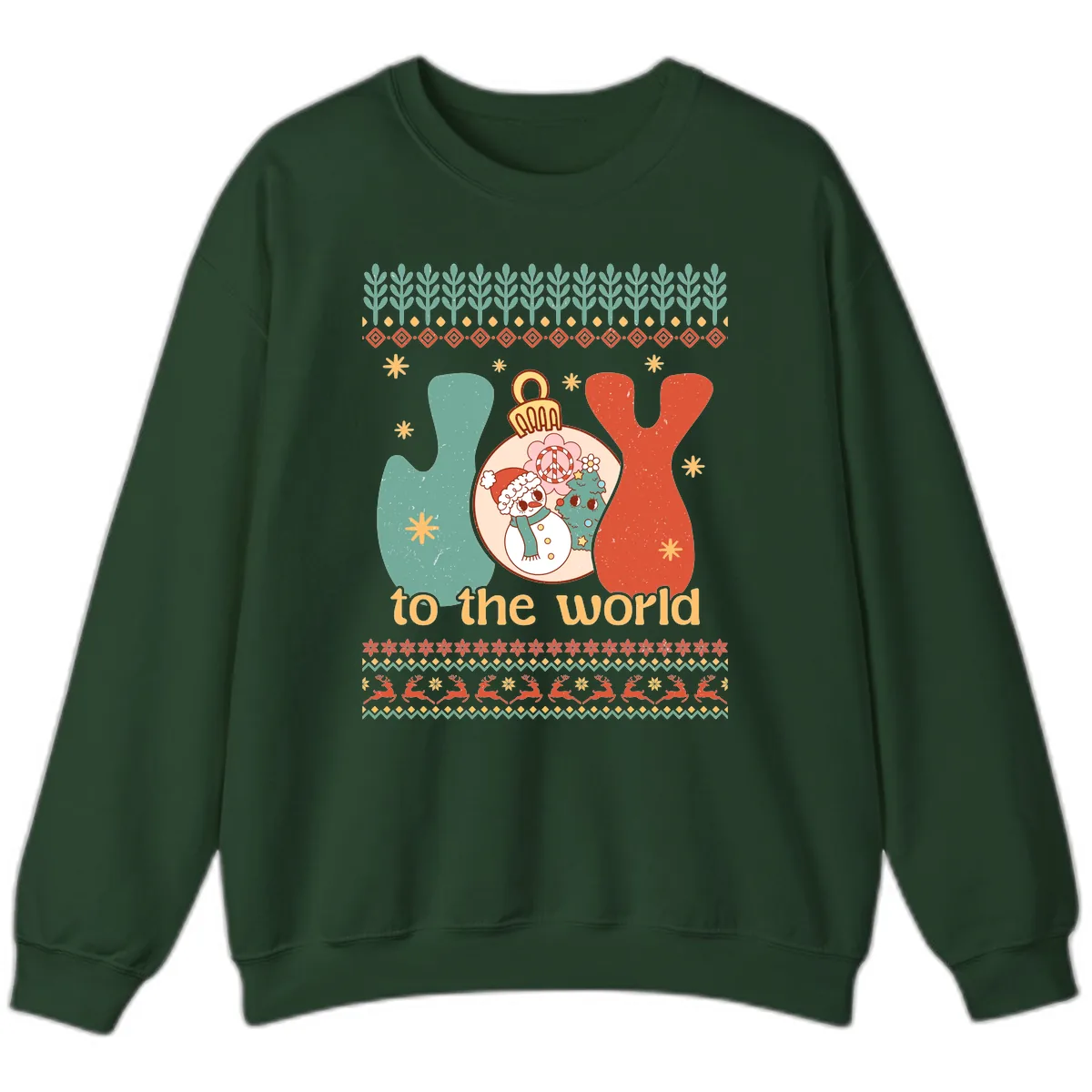 Retro Joy To The World Holiday Sweatshirt in Forest Green