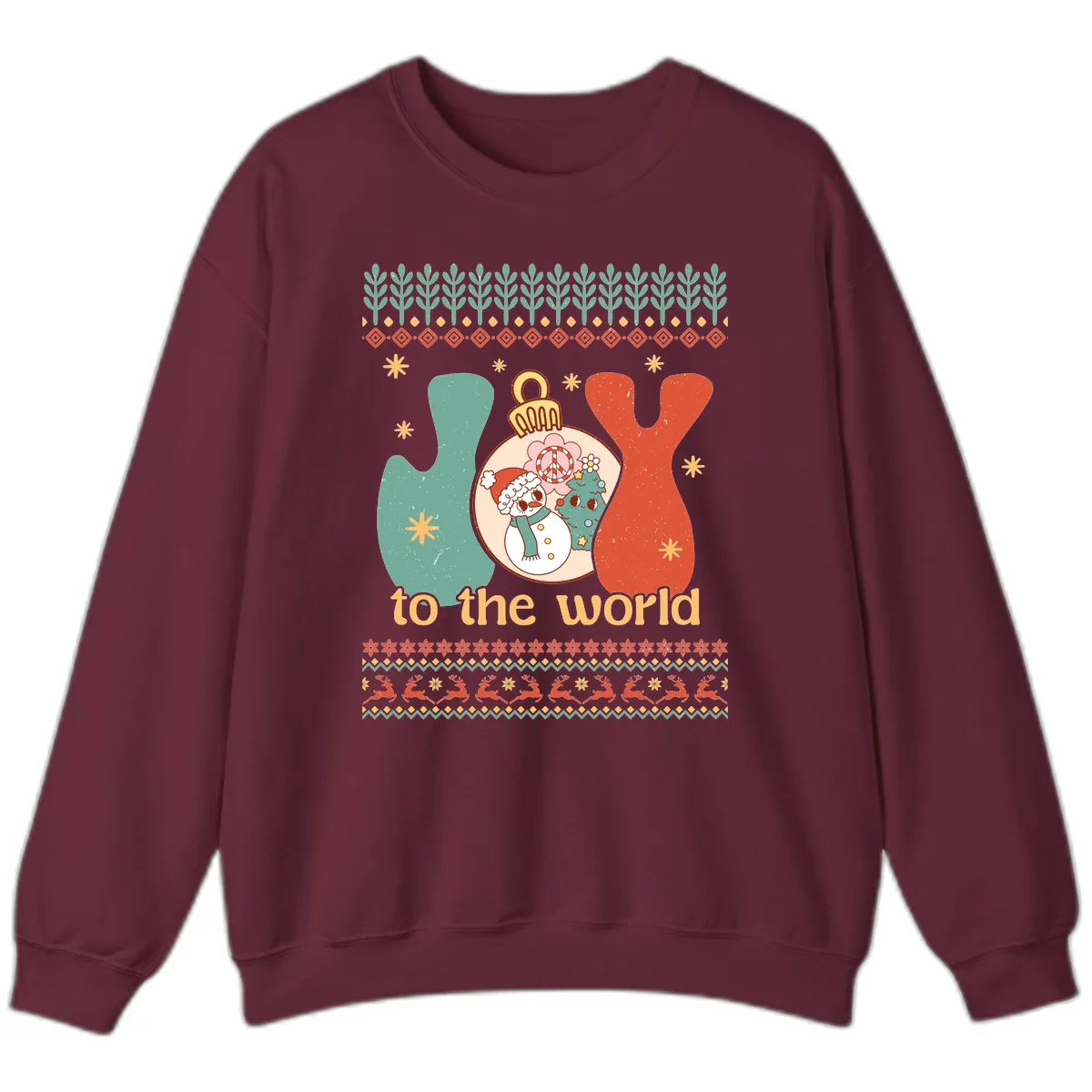 Retro Joy To The World Holiday Sweatshirt in Maroon