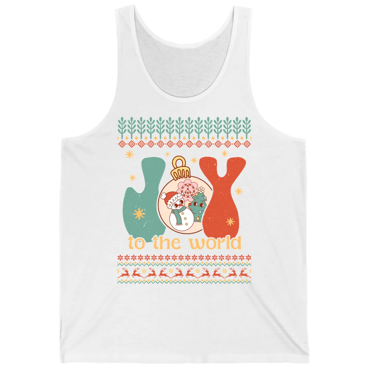 Retro Joy To The World Holiday Tank in White