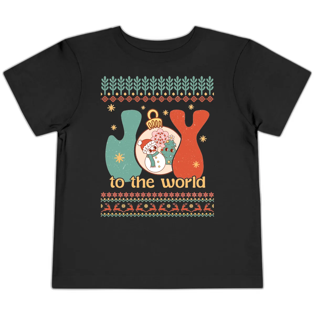 Retro Joy To The World Holiday Toddler T-Shirt in Black