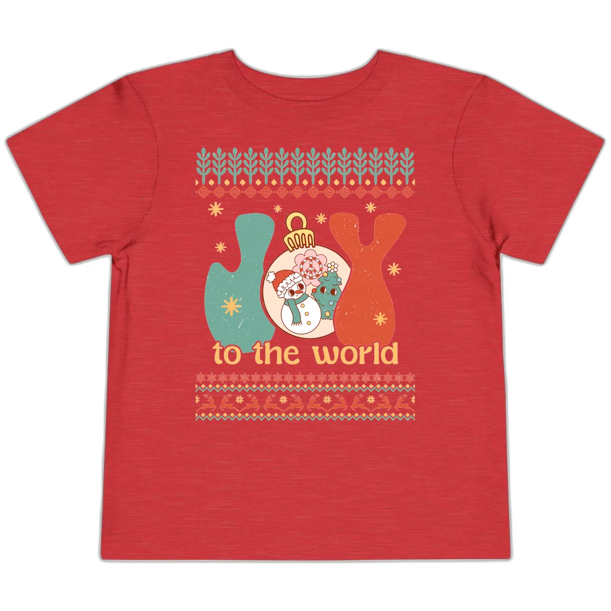 Retro Joy To The World Holiday Toddler T-Shirt in Heather Red