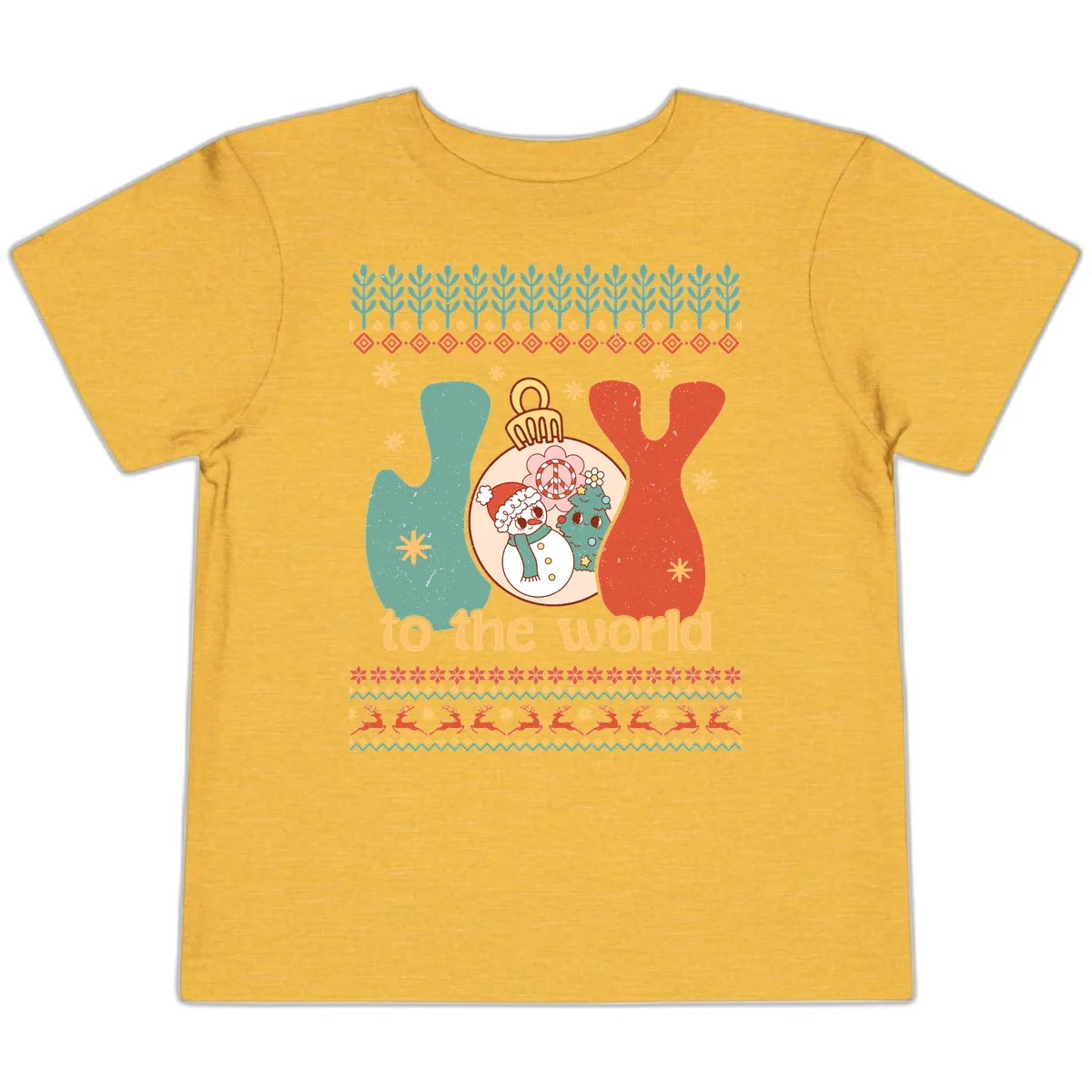 Retro Joy To The World Holiday Toddler T-Shirt in Heather Yellow Gold