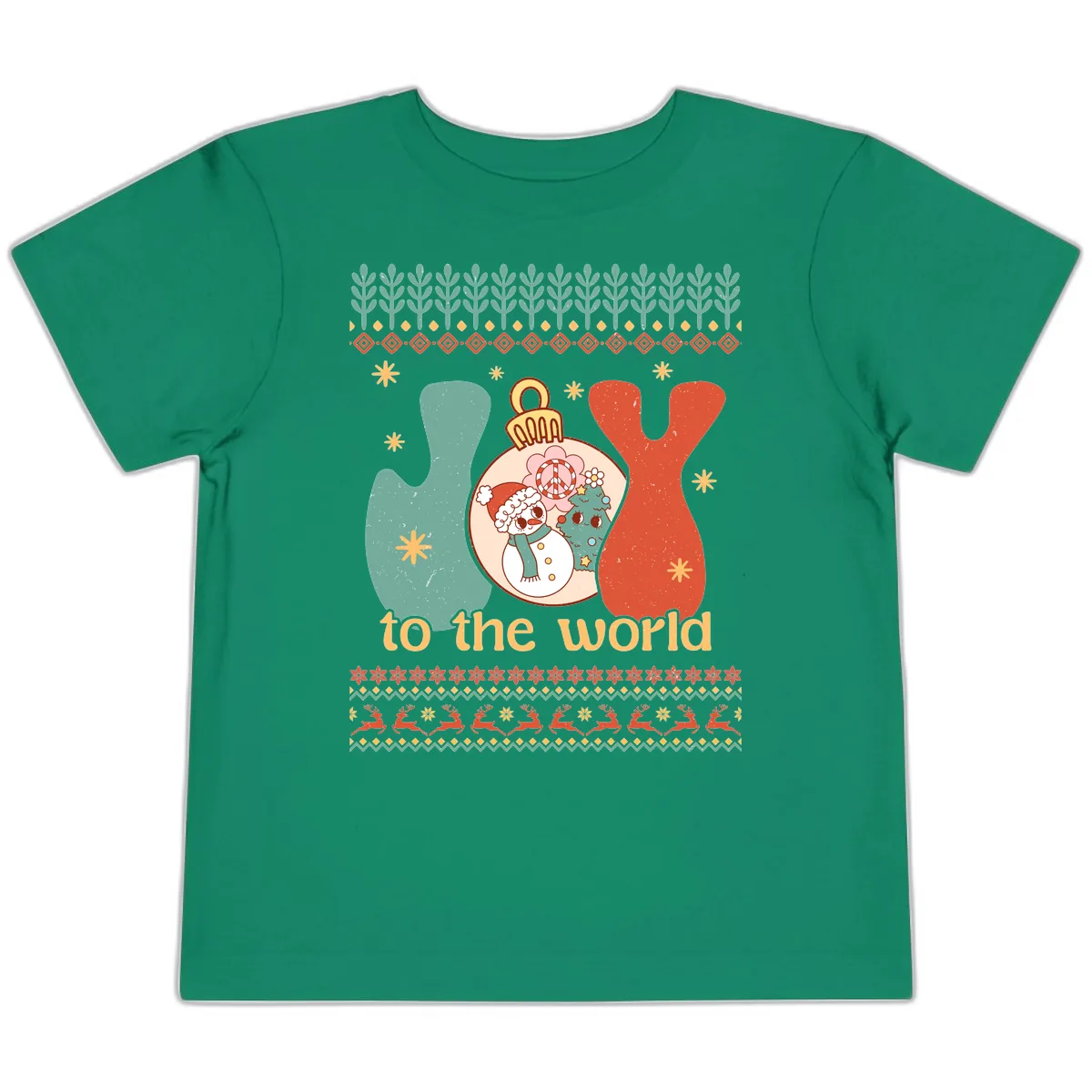 Retro Joy To The World Holiday Toddler T-Shirt in Kelly