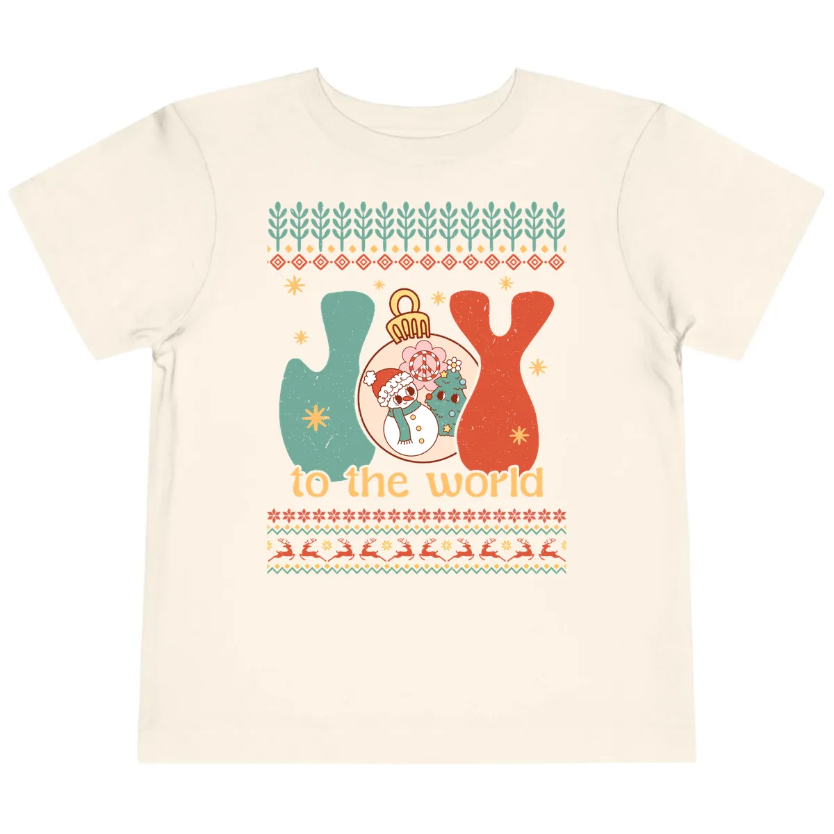 Retro Joy To The World Holiday Toddler T-Shirt in Natural