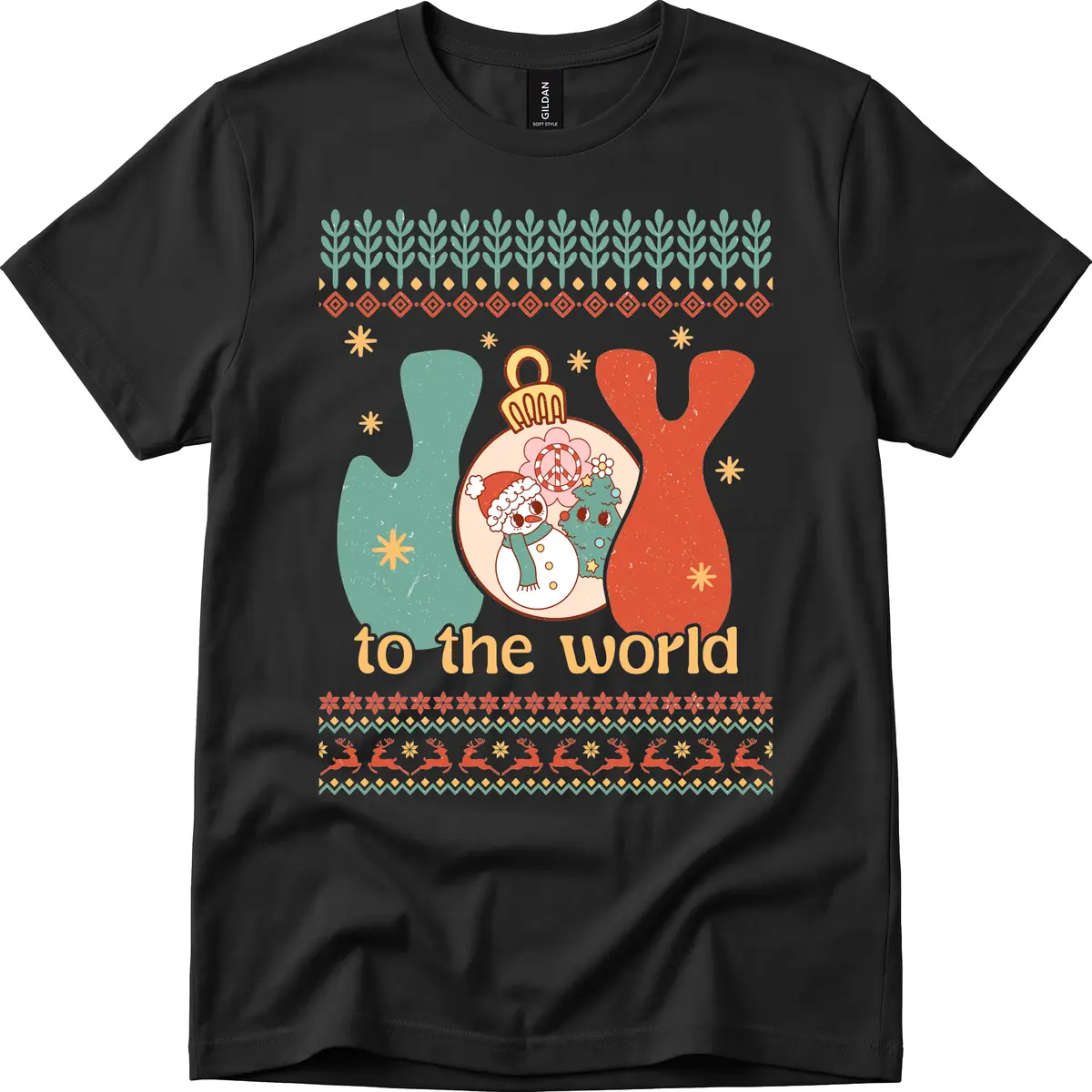Retro Joy To The World Holiday T-Shirt in Black