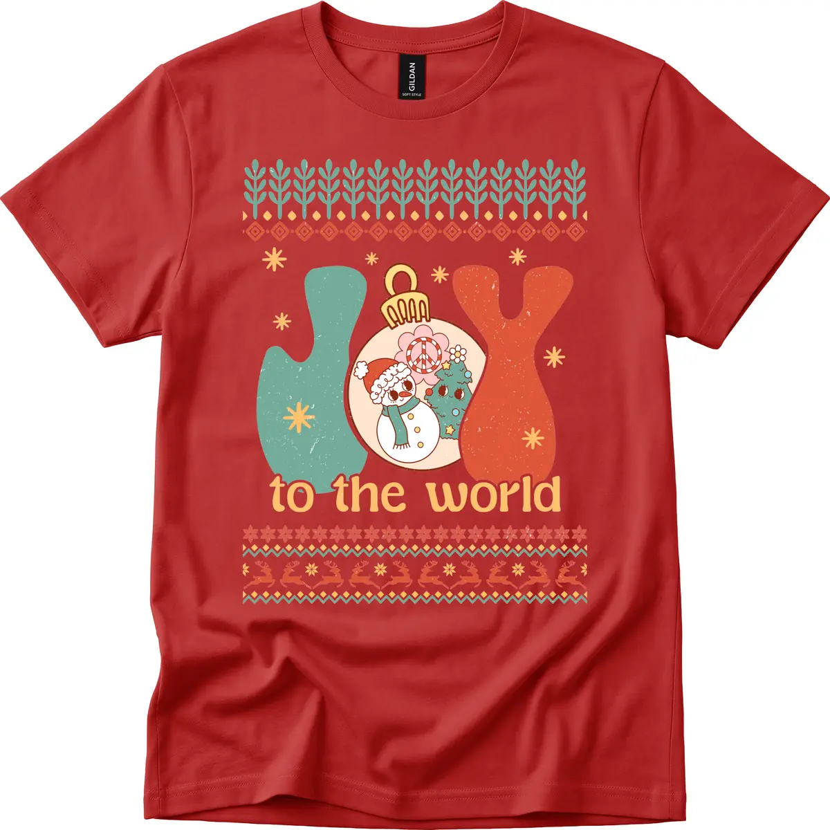 Retro Joy To The World Holiday T-Shirt in Red