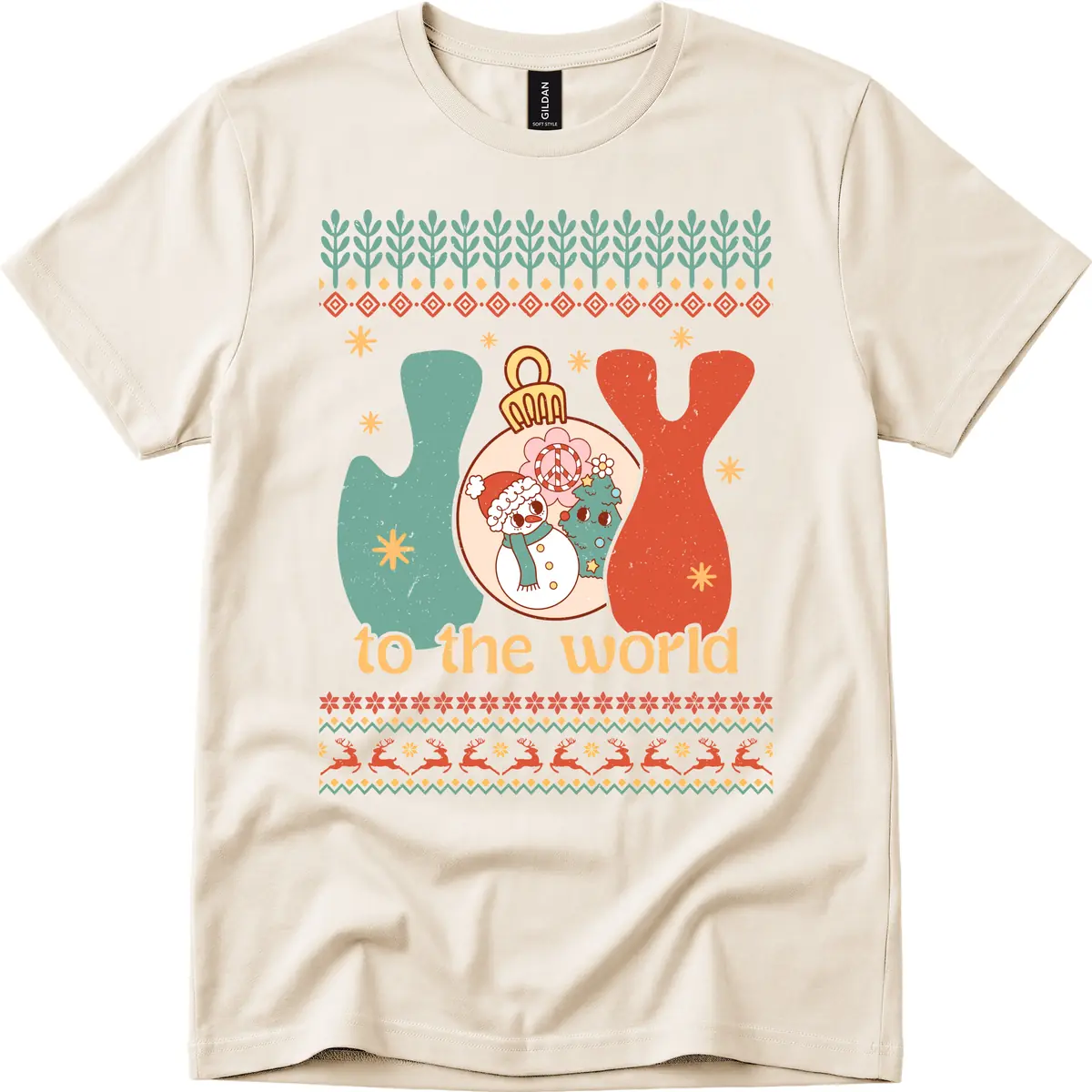 Retro Joy To The World Holiday T-Shirt in Natural