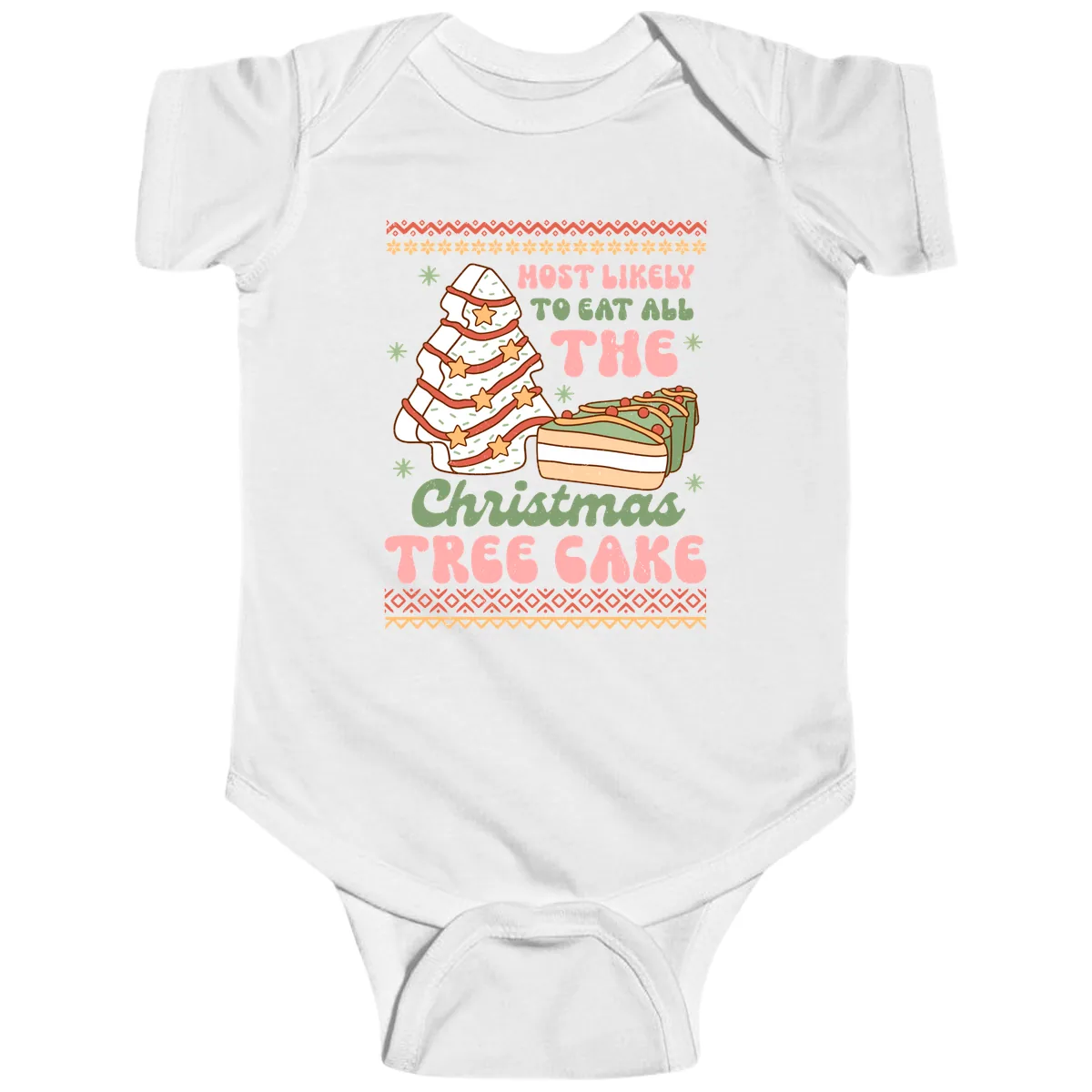 Most Likely To Eat All The Christmas Tree Cake Baby Onesie in White