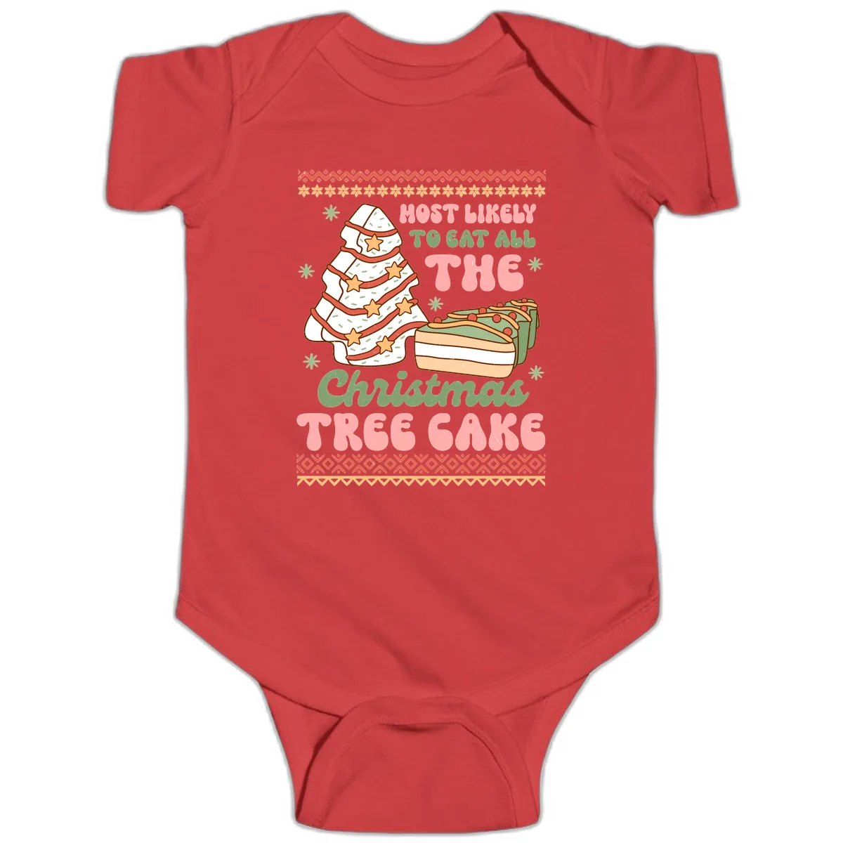 Most Likely To Eat All The Christmas Tree Cake Baby Onesie in Red