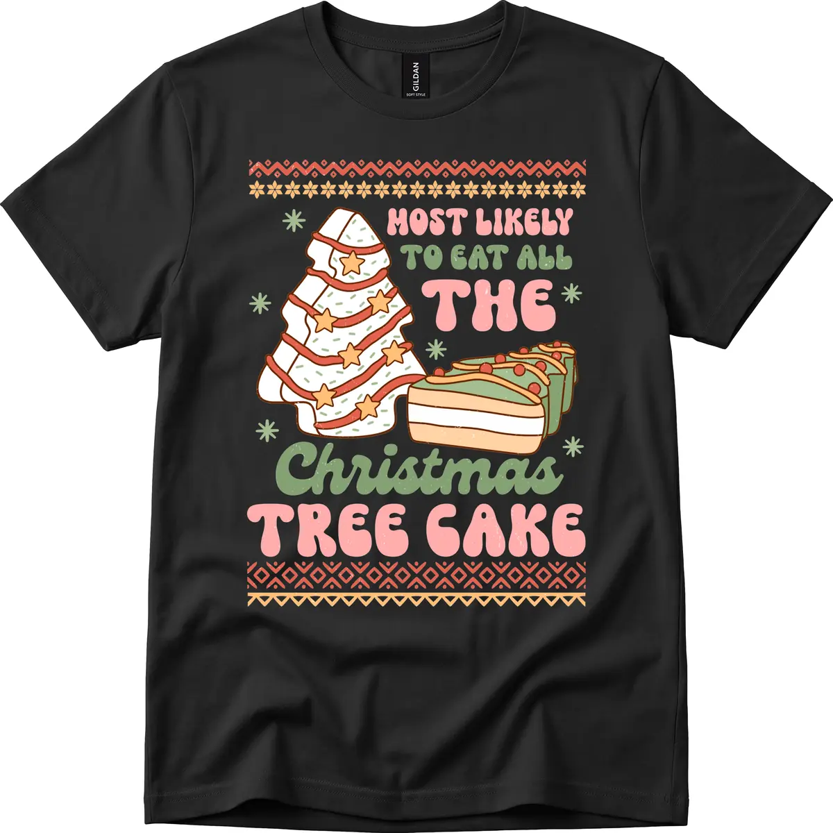 Most Likely To Eat All The Christmas Tree Cake T-Shirt in Black