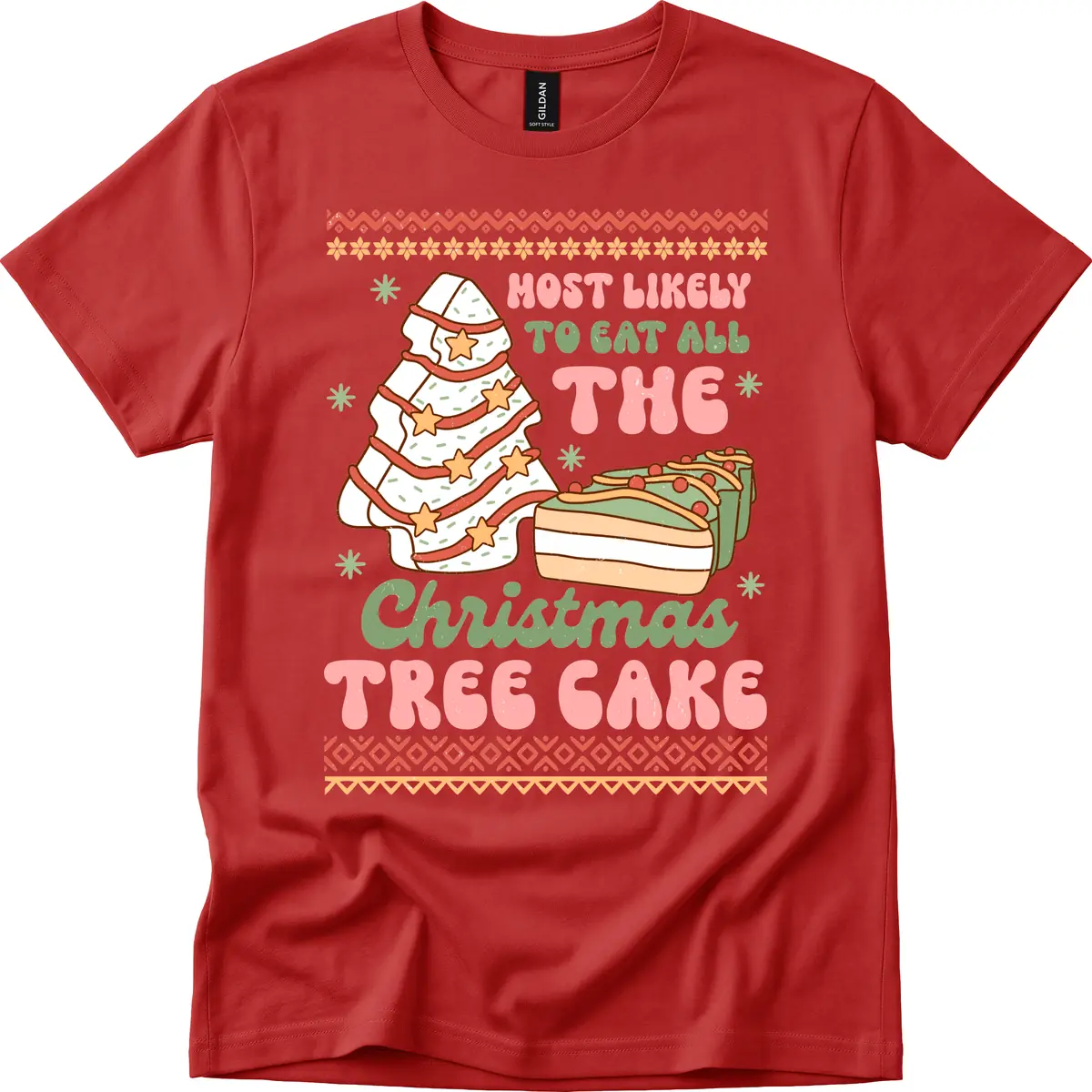 Most Likely To Eat All The Christmas Tree Cake T-Shirt in Red