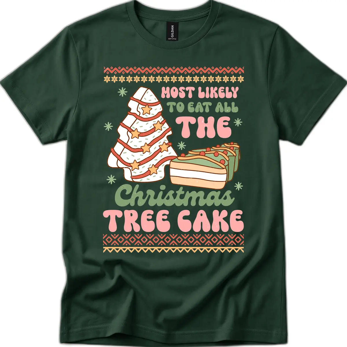 Most Likely To Eat All The Christmas Tree Cake T-Shirt in Forest Green