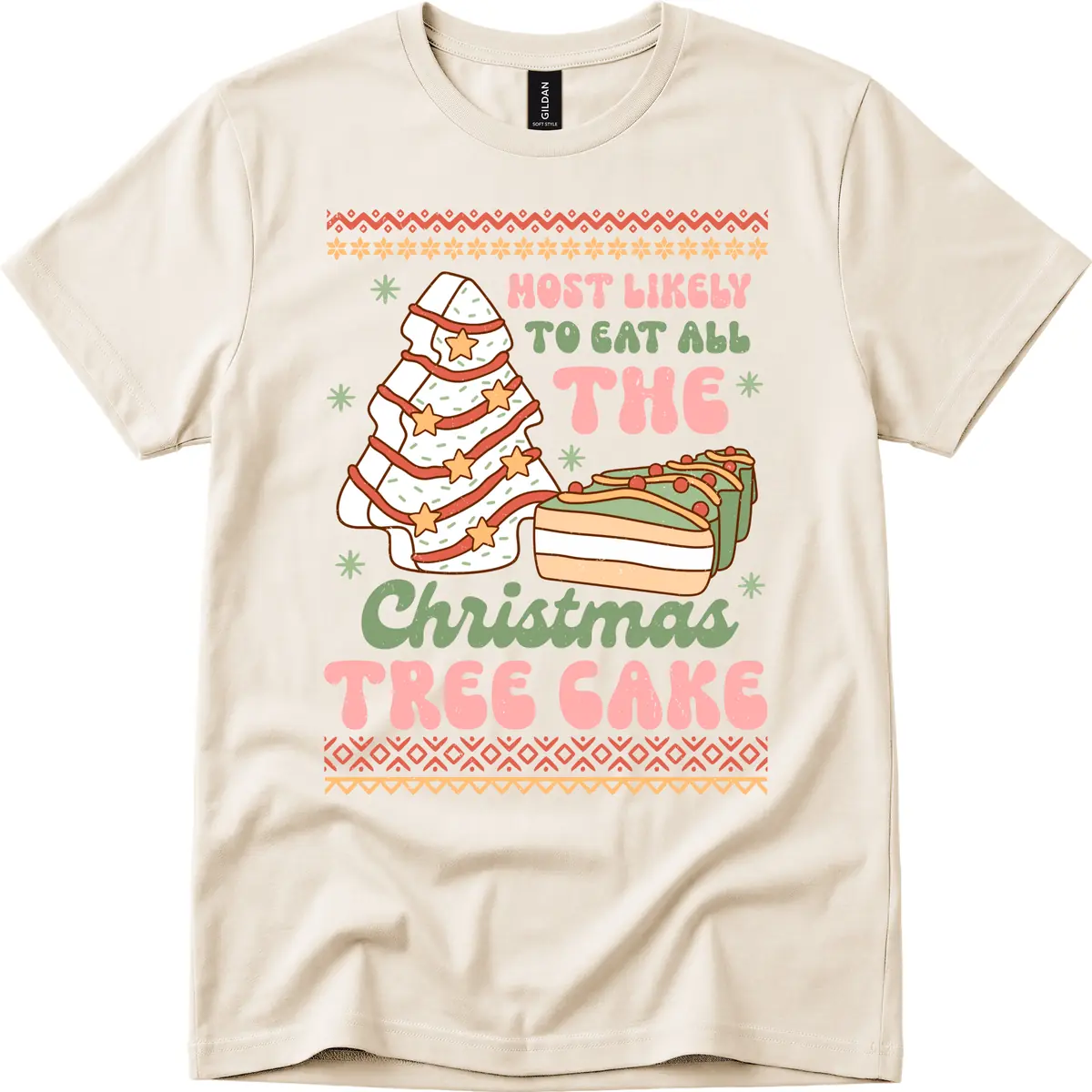 Most Likely To Eat All The Christmas Tree Cake T-Shirt in Natural