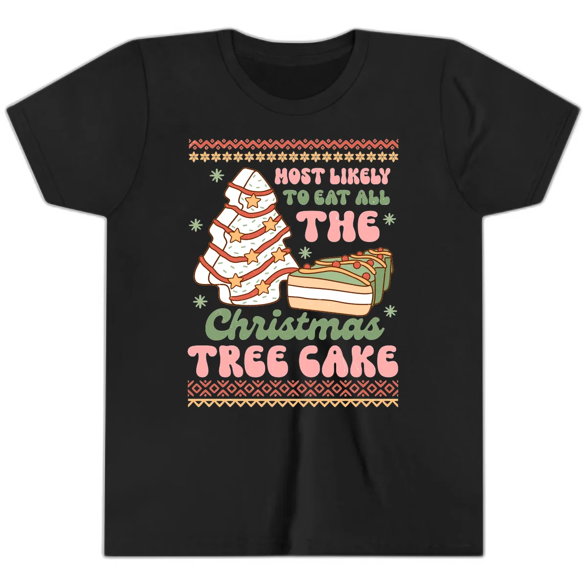 Most Likely To Eat All The Christmas Tree Cake Youth T-Shirt in Black