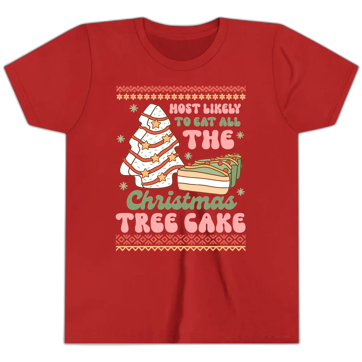 Most Likely To Eat All The Christmas Tree Cake Youth T-Shirt in Red