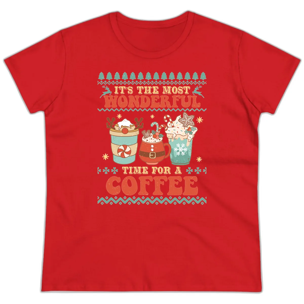 It's The Most Wonderful Time For Coffee Ladies Tee in Red