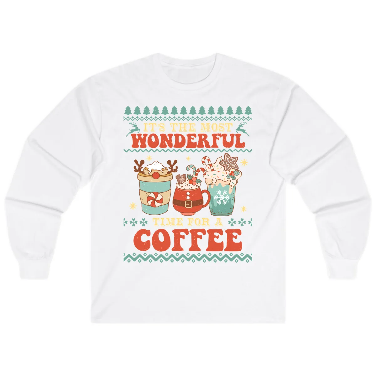 It's The Most Wonderful Time For Coffee Long Sleeve in White