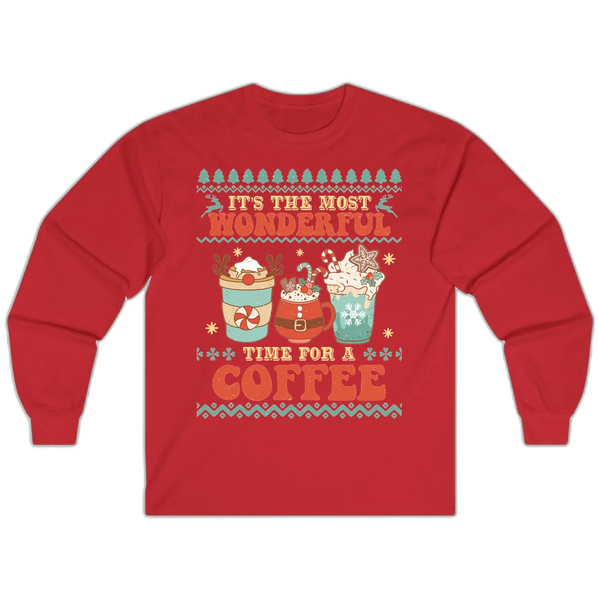 It's The Most Wonderful Time For Coffee Long Sleeve in Red