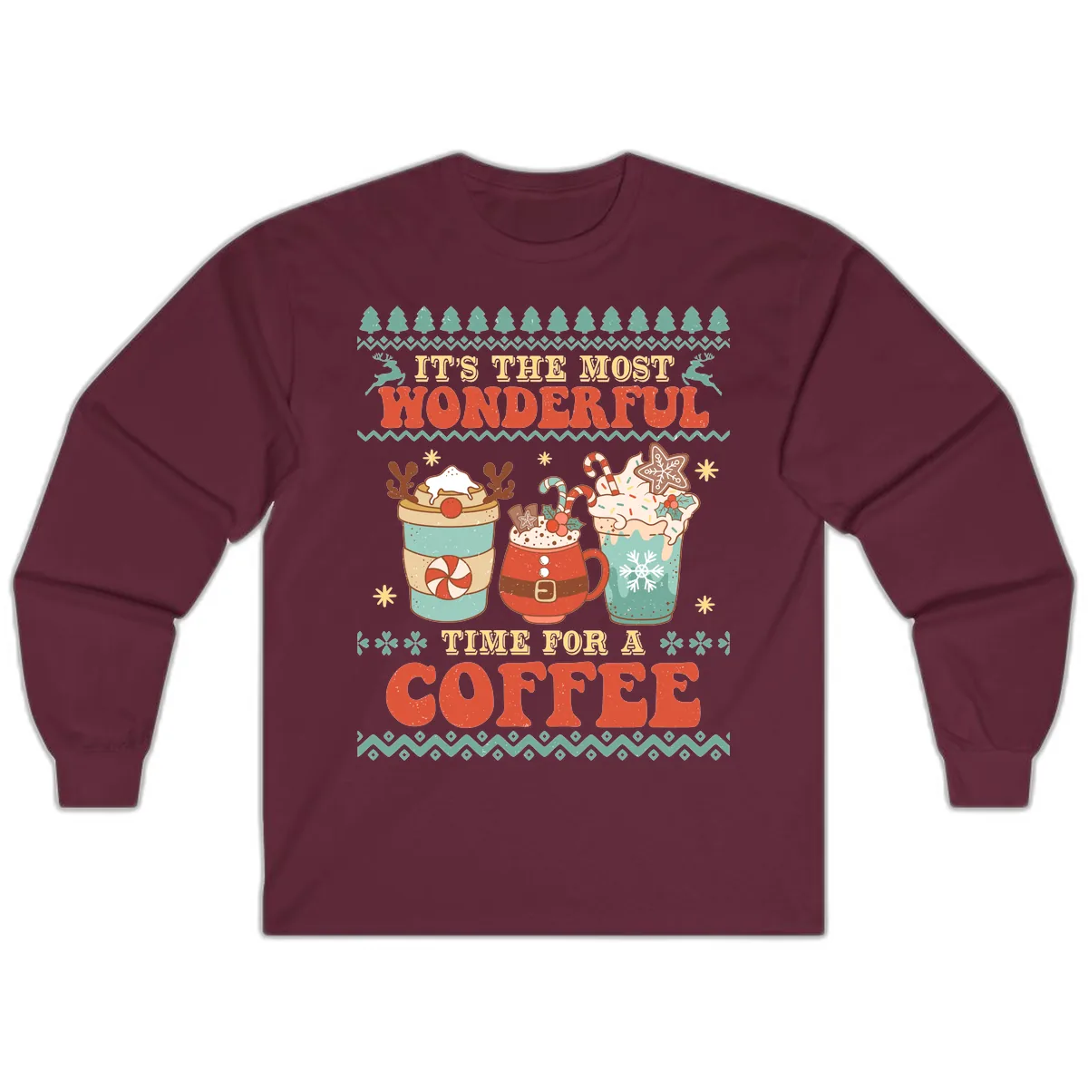 It's The Most Wonderful Time For Coffee Long Sleeve in Maroon